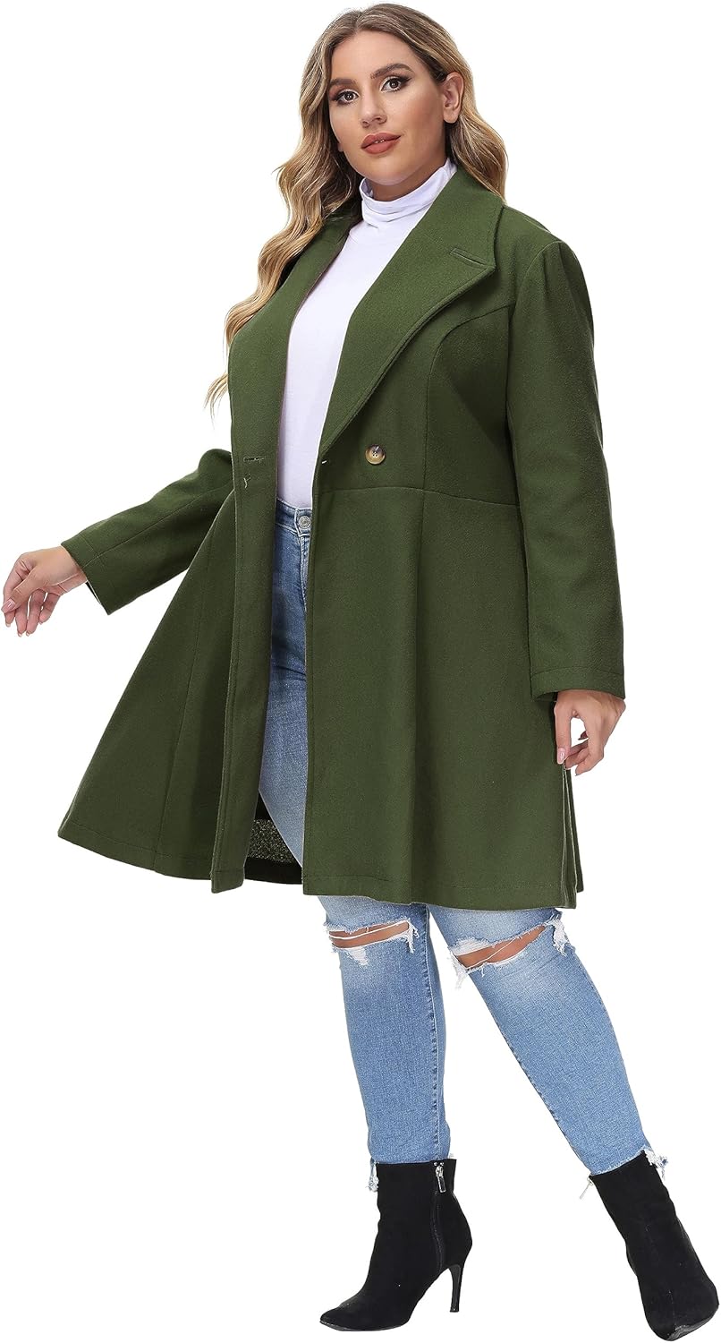 Plus Size Woman Modeling Green Wool Trench Coat