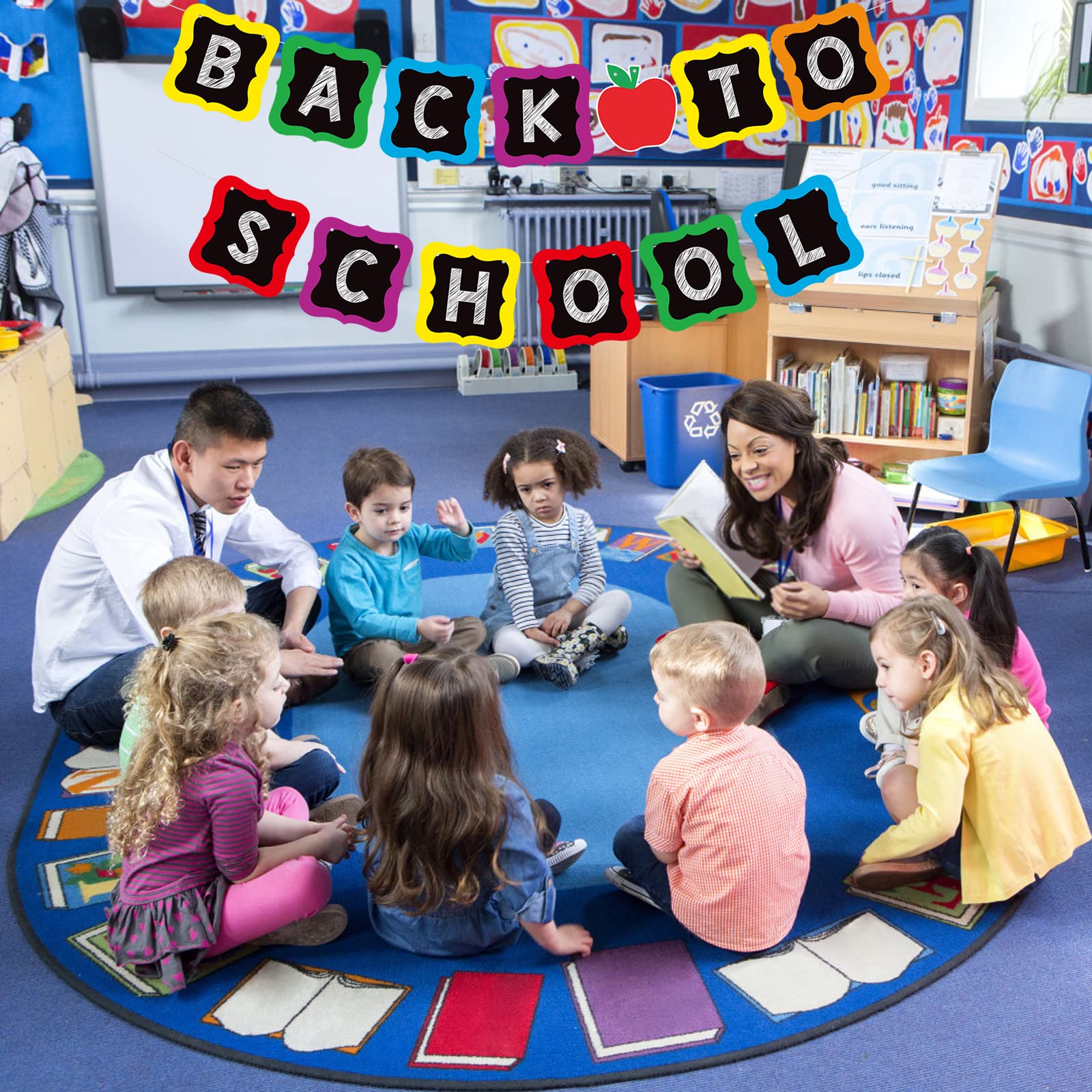 YQUQWN Schulanfang Banner – Kein DIY, Mit Äpfeln & Girlanden | Für Klassenzimmer, Lehrer, Willkommensdekoration