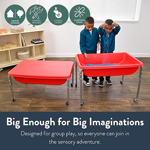 Miniatura 3 de Mesa sensorial mediana con tapa de Children's Factory – 18" de altura, caja de arena con tapa, mesa de agua para niños, rojo