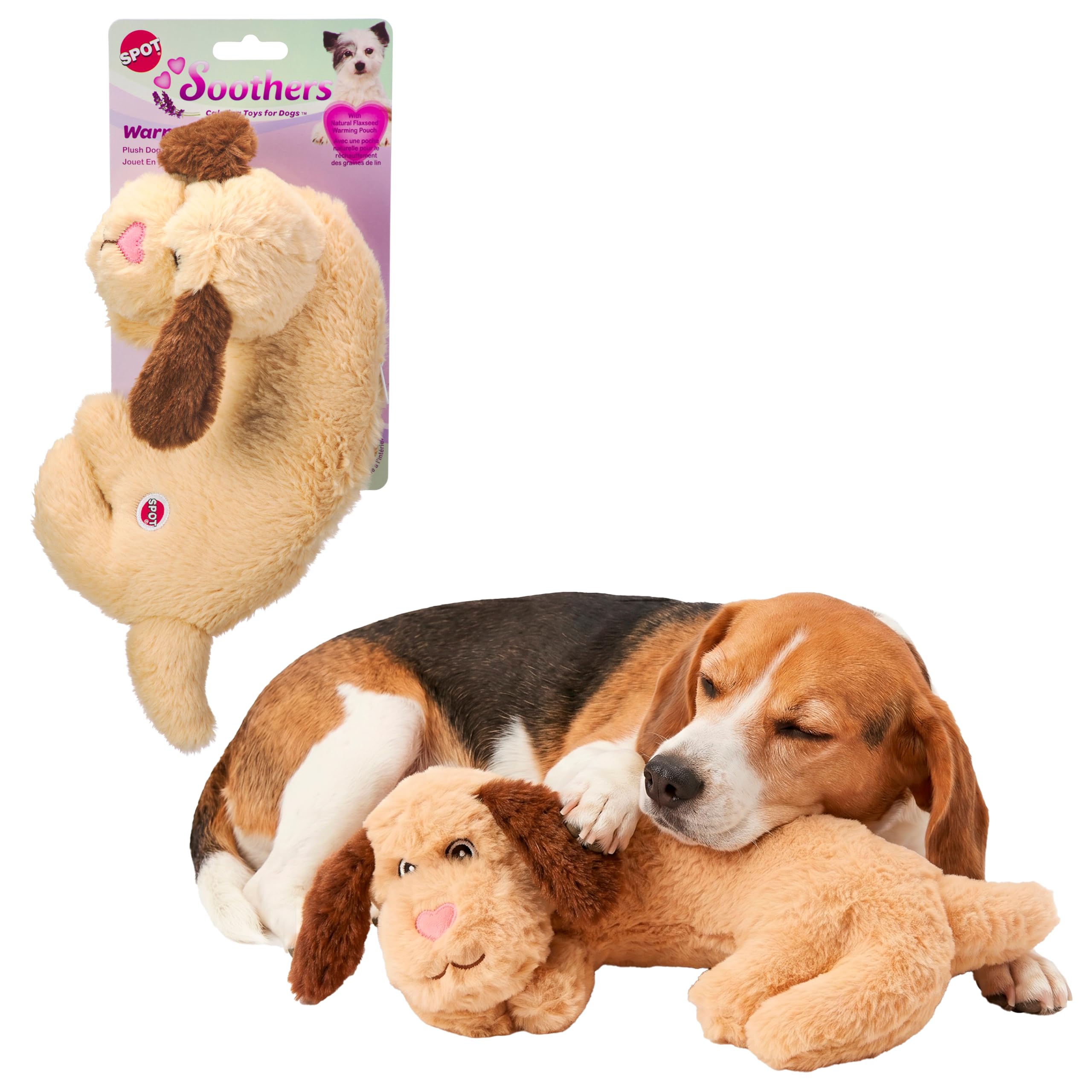 SPOT Soothers Warm Hug Pal - 10in Plush Microwavable Calming Dog Toy with Lavender Scent &amp; Squeaker, Separation Anxiety &amp; Sleep Aid for Medium &amp; Large Dogs
