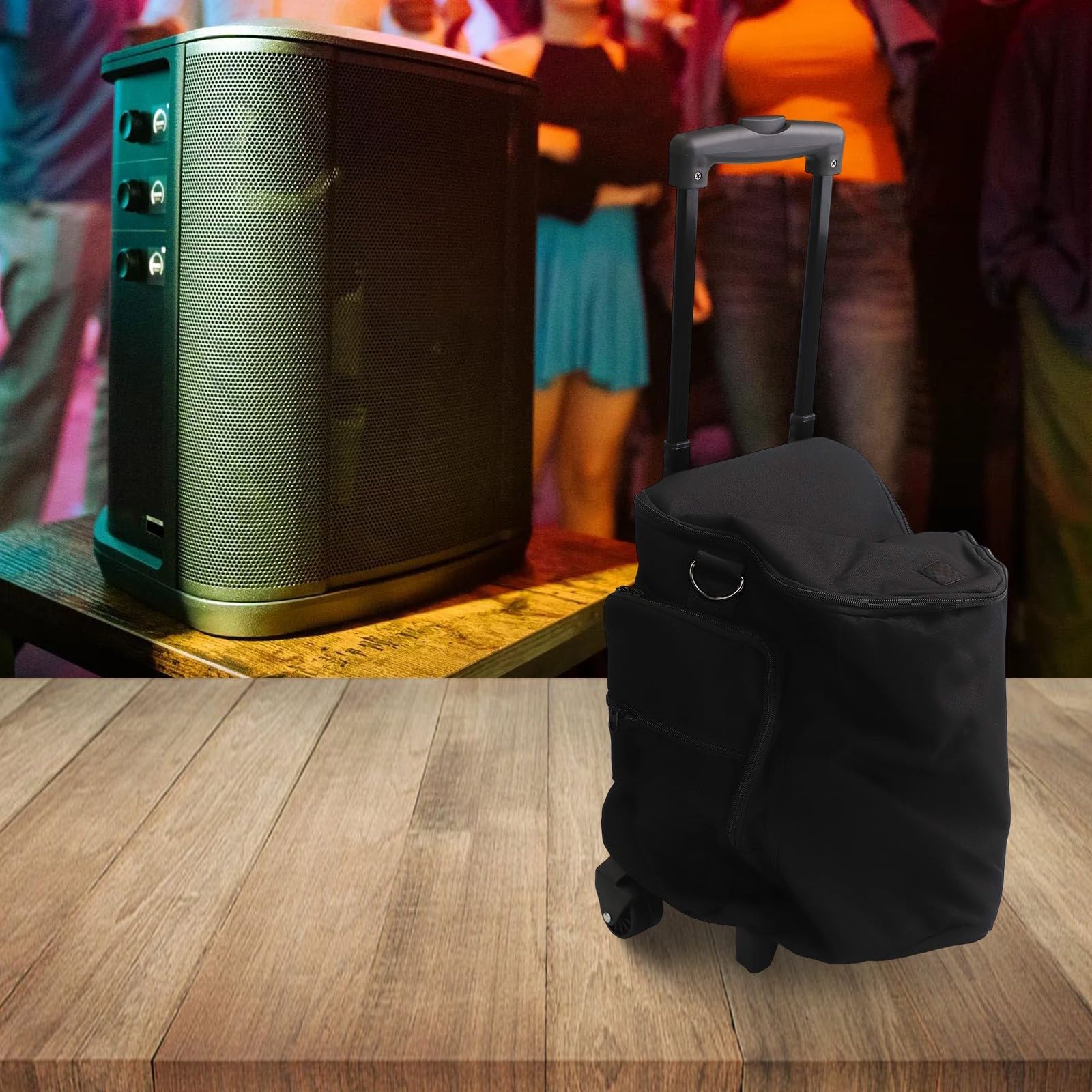 Custodia per altoparlanti in nylon nero per Bose S1 Pro/S1 Pro+, asta retrattile, ruote lisce e scomparti per accessori multitasche, 31 x 27,5 x 45 cm