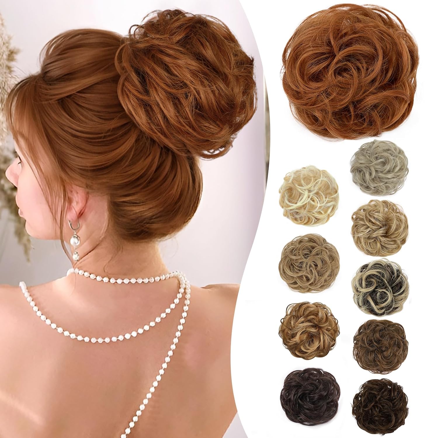 HMD Messy Bun Hair Piece Wavy Curly Scrunchies for Women Hair Bun Hair Piece Elastic Hair Bun Scrunchies Synthetic Chignon Ponytail Hair Extensions Tousled Updo Hairpieces for Women（30#）