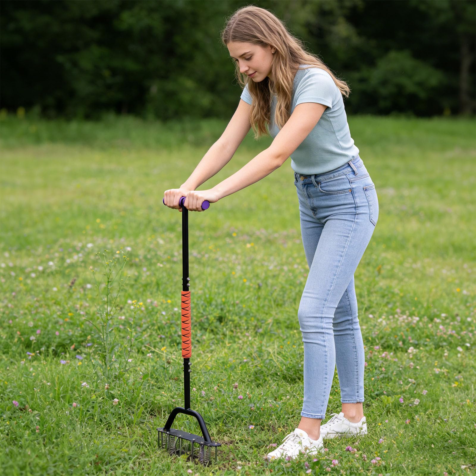 Trwały ręczny napowietrzacz do trawy z płytą nożną 31,5 cm i punktami penetracji 8,3 cm dla zdrowszych jardów narzędzie do utleniania trawy