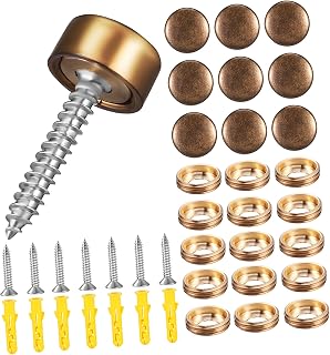 Retro Decorative Self Tapping Screws 16 Set with Bronze Caps | Copper and Plastic Parts, Vintage Style Hardware, Easy Installation, for Mirror Mounting and Furniture Fixing
