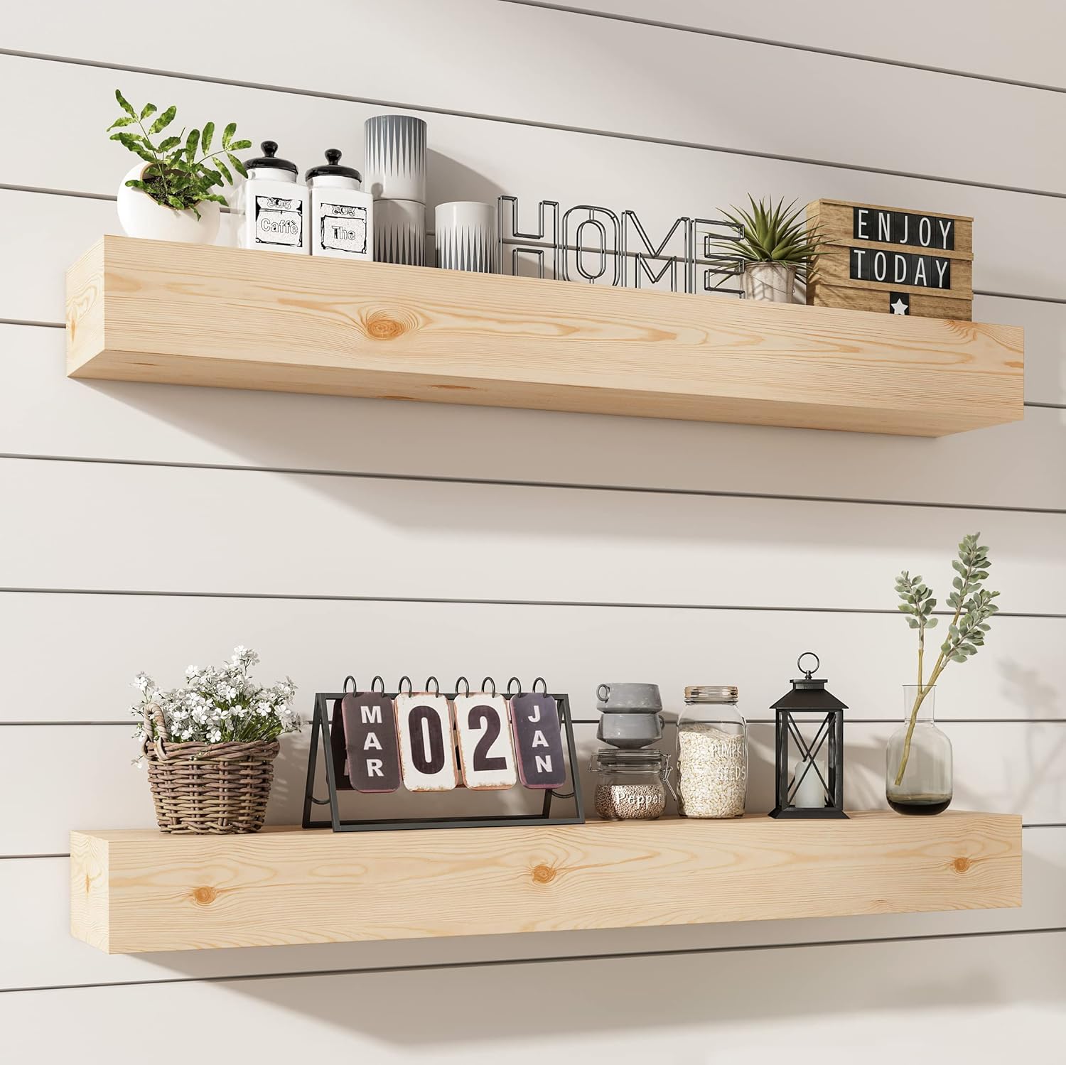 ROOREVO Wall Floating Shelves, Rustic Wood Shelf for Wall