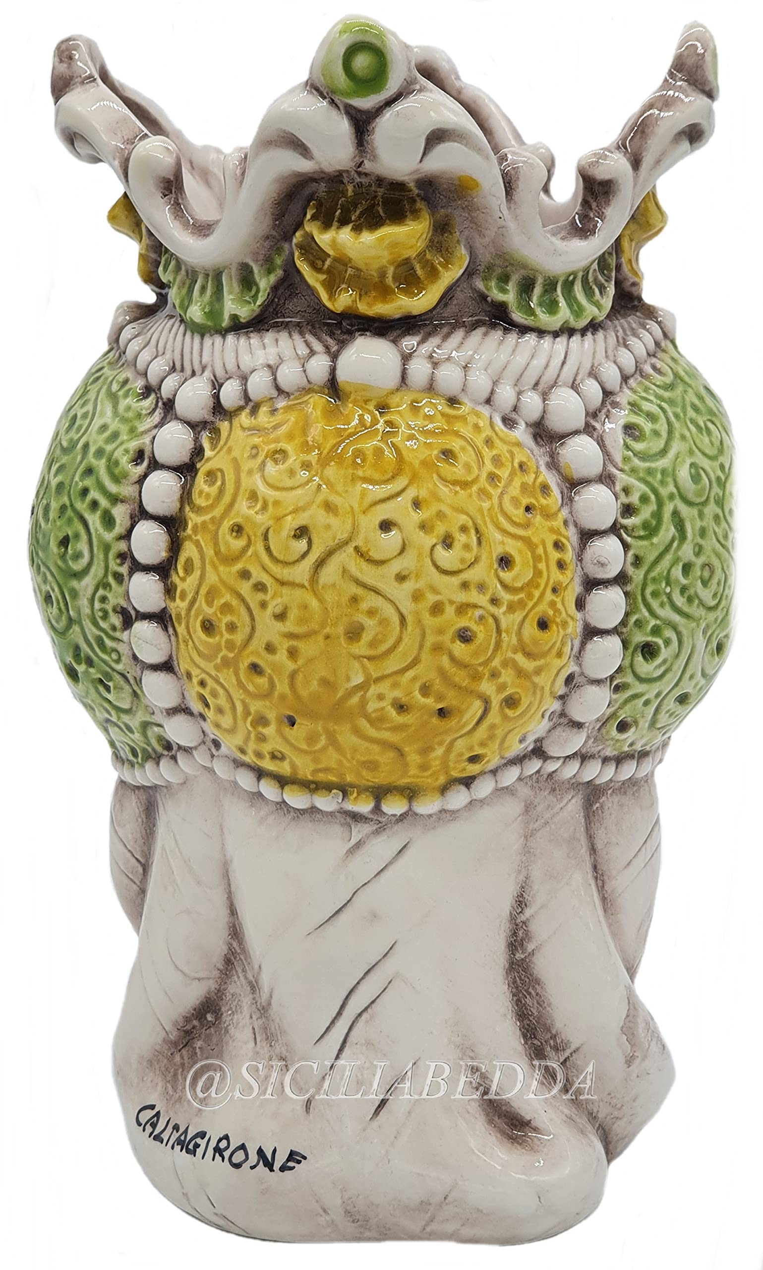 sicilia bedda - Teste di Moro Siciliane in Ceramica di Caltagirone - Realizzato Interamente a Mano - Altezza 18 Centimetri (Testa di Moro Uomo Verde)