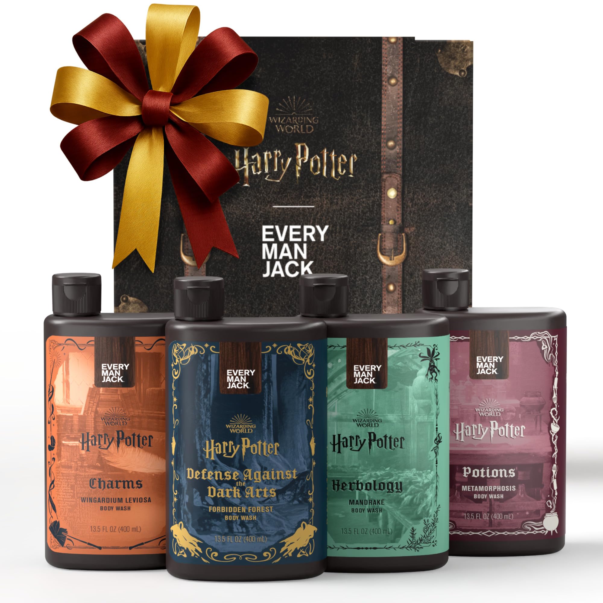 Every Man Jack Harry Potter Collectors Men's Body Wash Gift Set - Includes 4 Body Washes with Clean Ingredients & Hogwarts Inspired Scents - Defense Against the Dark Arts, Charms, Herbology, Potions