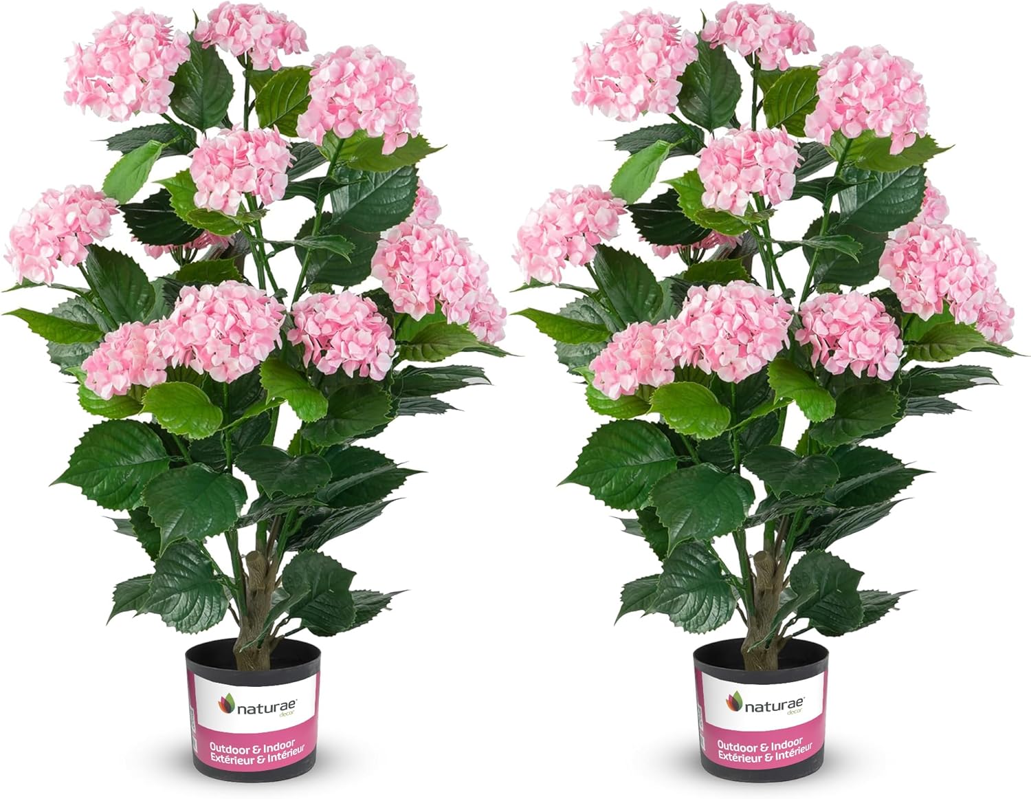 Naturae Decor White Hydrangea Artificial Plant 37” in Black Pot – Lifelike & Elegant Indoor & Outdoor Artificial Plants for Front Porch Decor (2, Pink)