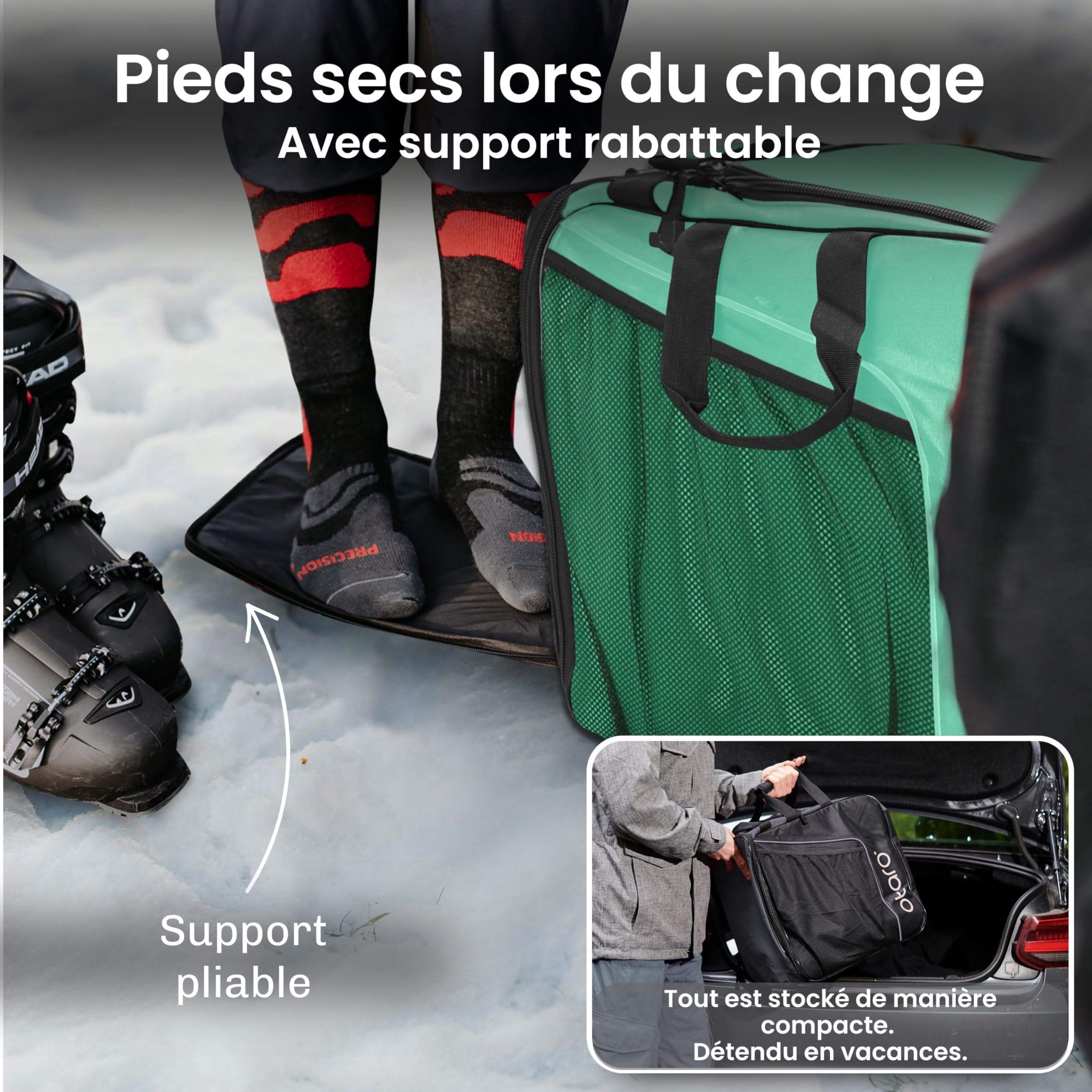 Otaro Sac à Chaussures de Ski pour Enfants avec Compartiment pour Casque (Enfants | 27 L | Vert) Sac de Ski Premium pour Chaussures