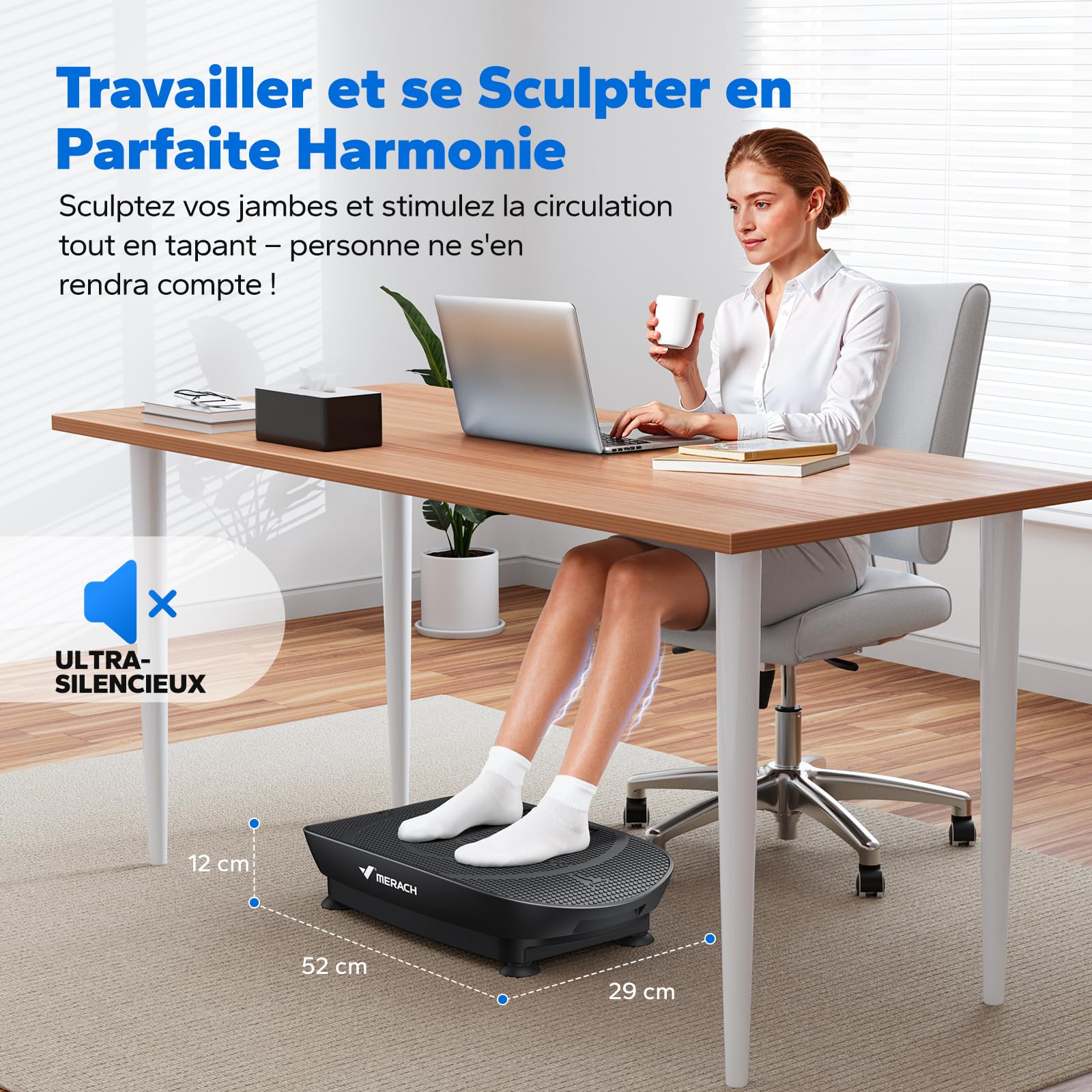 MERACH Plateforme Vibrante, Plaque Vibrante Silencieuse et Compacte pour Le Modelage du Corps et la Relaxation, avec Tapis en Silicone Confortable, écran LED et Télécommande