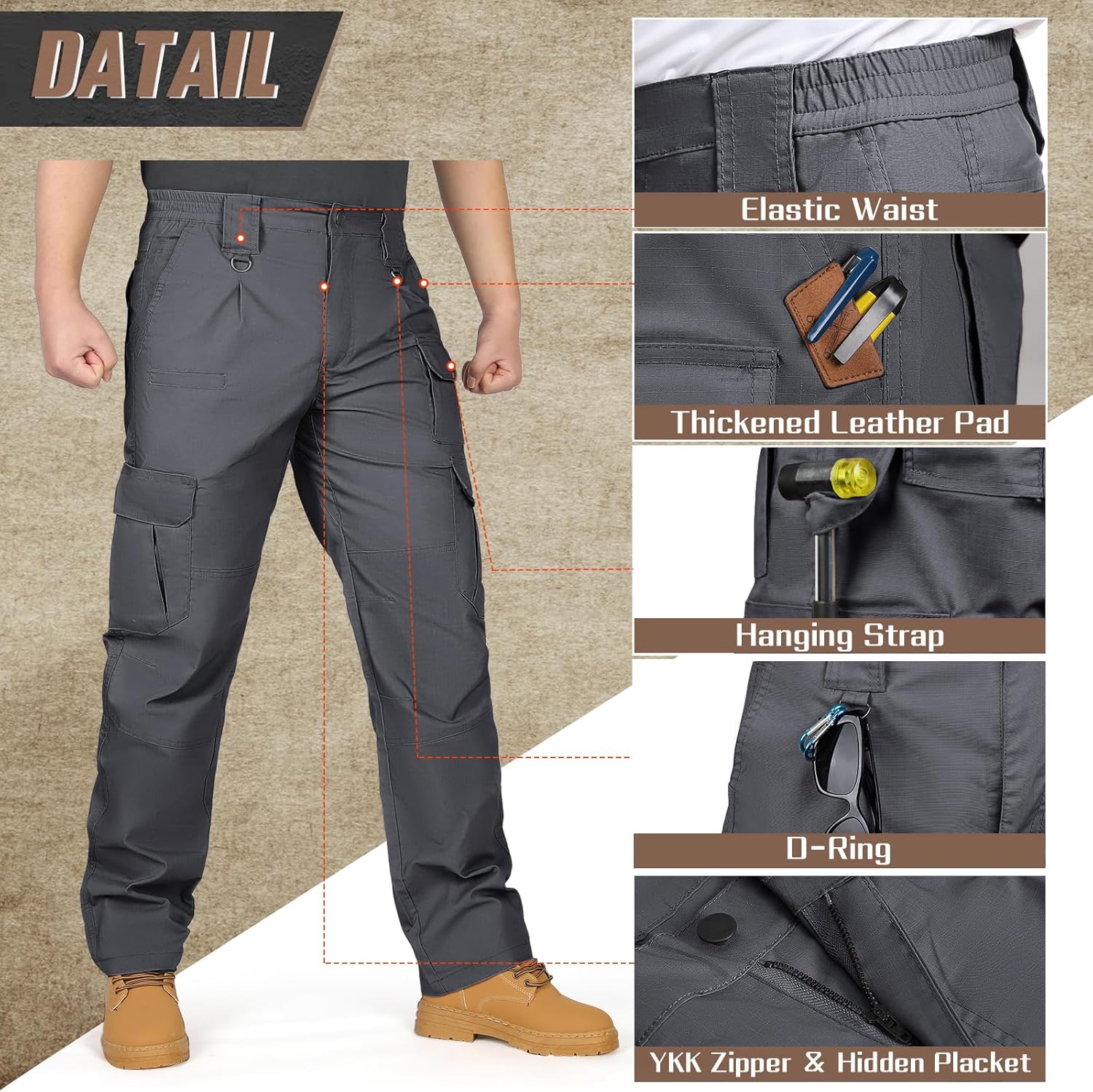 IGOLUMON Men's Stretch Tactical Pants, Breathable Ripstop Cargo Pants, Outdoor Lightweight EDC Work Hiking Pants - Image 5