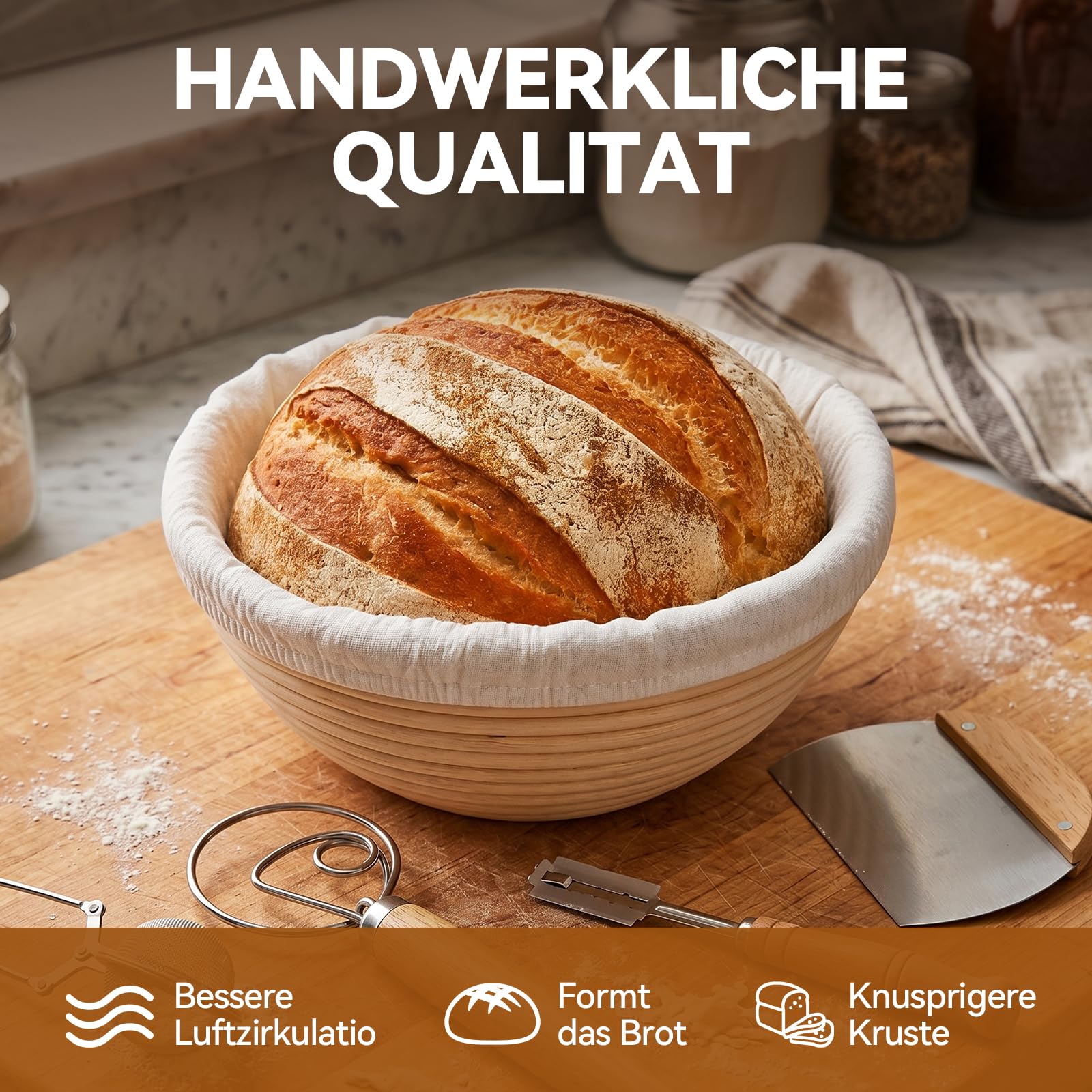 Cesta de Fermentación para Pan Redonda + Ovalado, 31 Piezas Kit Cesta de Prueba de Pan, Cristal de Fermentación, Cesta para Pan de Masa Madre para Principiantes y Experimentados, Caña