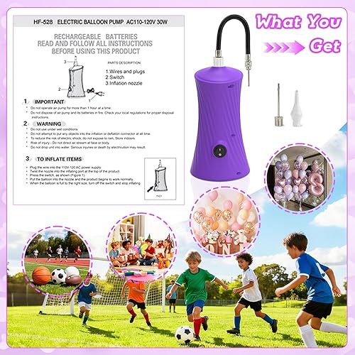 Miniatura 4 de AXHJ Bomba de aire eléctrica para globos largos y pelota deportiva, bomba de globo de aire eléctrica 2 en 1, inflador de globos para globos de
