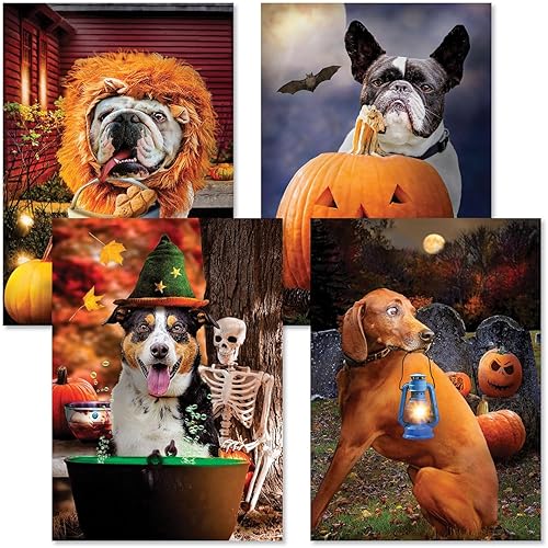 Current Karen Burke - Juego de tarjetas de felicitación de Halloween para perros, juego de 8 tarjetas grandes de 5 x 7 pulgadas, tarjetas temáticas