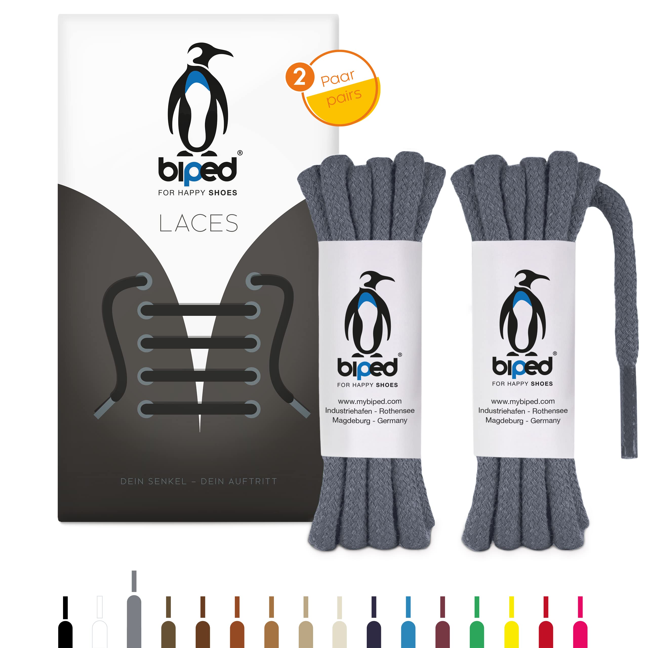 biped LACES 2 Paar flache Schnürsenkel aus Bauwolle 7 breit