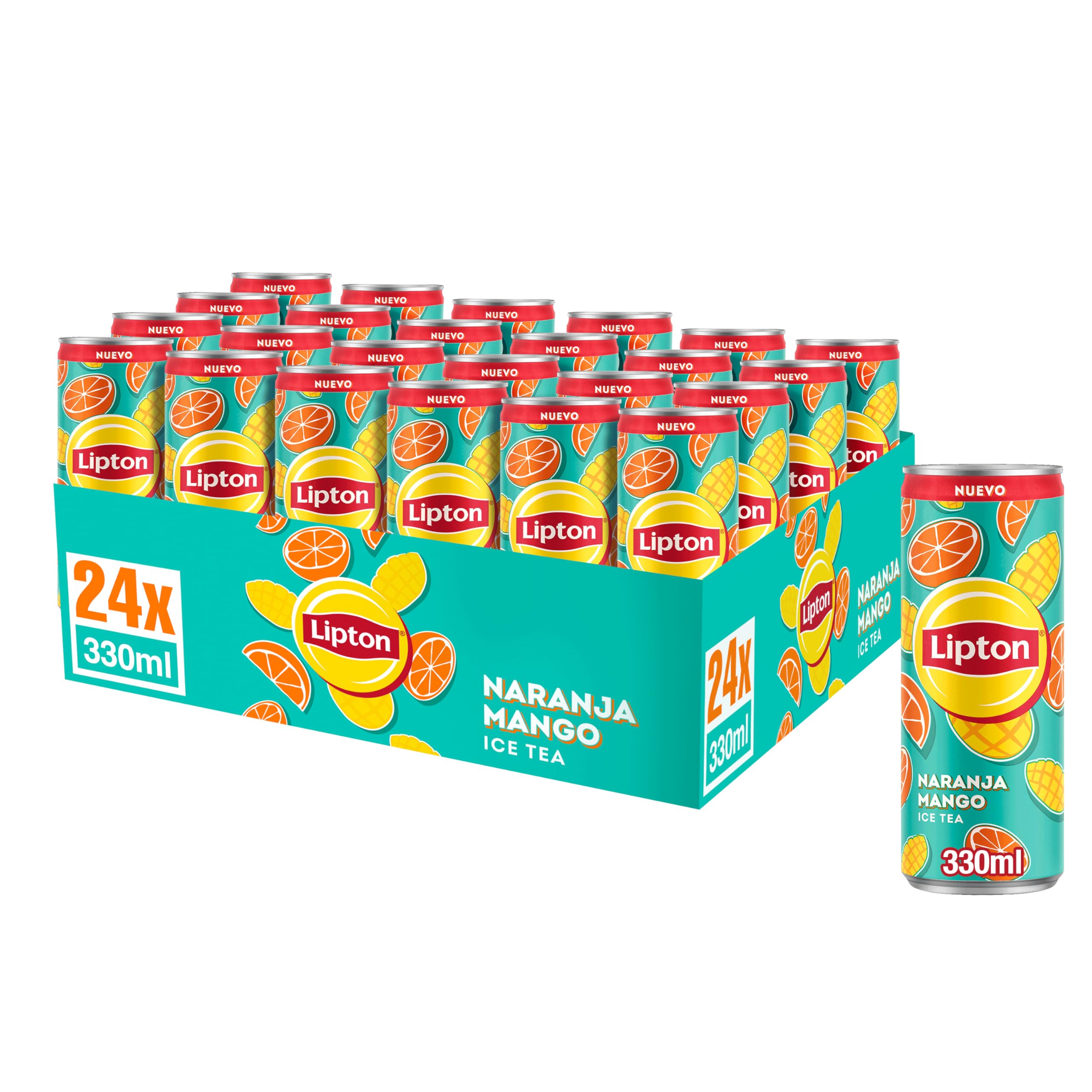 Lipton Ice Tea Naranja Mango Lata 330 ml – Bebida Refrescante de Té Negro con Zumos de Fruta, Sin Gas