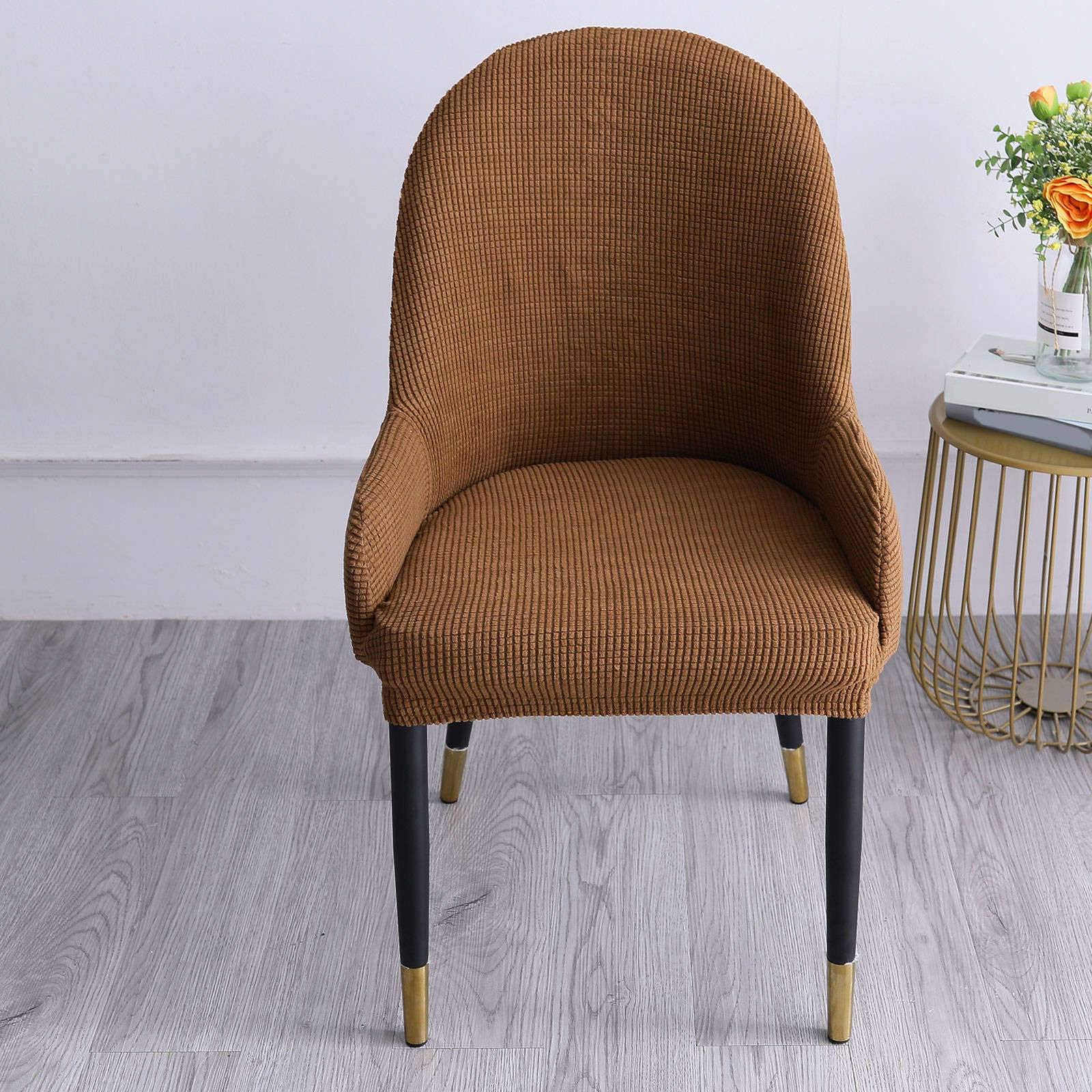 Juego de 6 fundas elásticas de jacquard para silla de comedor con respaldo curvo, color marrón, extraíbles y lavables, para cocina, banquete y fiesta