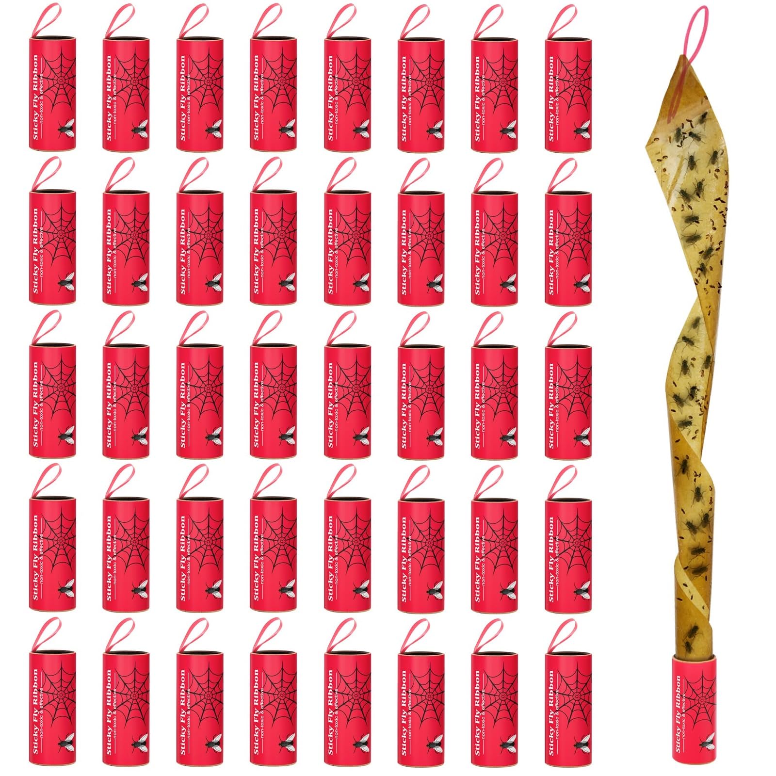 Stingmon 40 Pack Fly Trap, Fruit Fly Traps Indoor for Home, Fly Traps Outdoor Hanging, Flying Insect Trap, Fly Strips Tape Paper Ribbon, Gnat Traps for Bug, Insect, Pest, Mosquito, Red