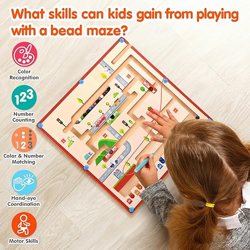 Miniatura 2 de Laberinto magnético de color y números, 2 formas de juego, juguetes Montessori para niños de 3, 4, 5, 6 años, tablero de rompecabezas a juego de