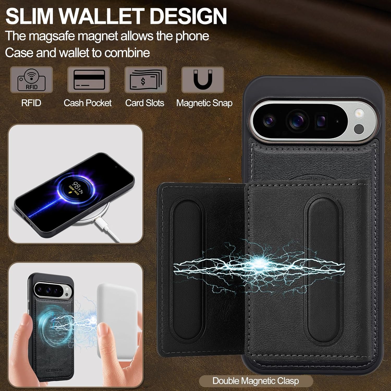HXY Wallet Case for Google Pixel 10/Google Pixel 10 Pro, Compatible with MagSafe for Men Women, Detachable Magnetic Wallet Phone Case with Card Slot Holder RFID Blocking for Pixel 10/10 Pro, Black