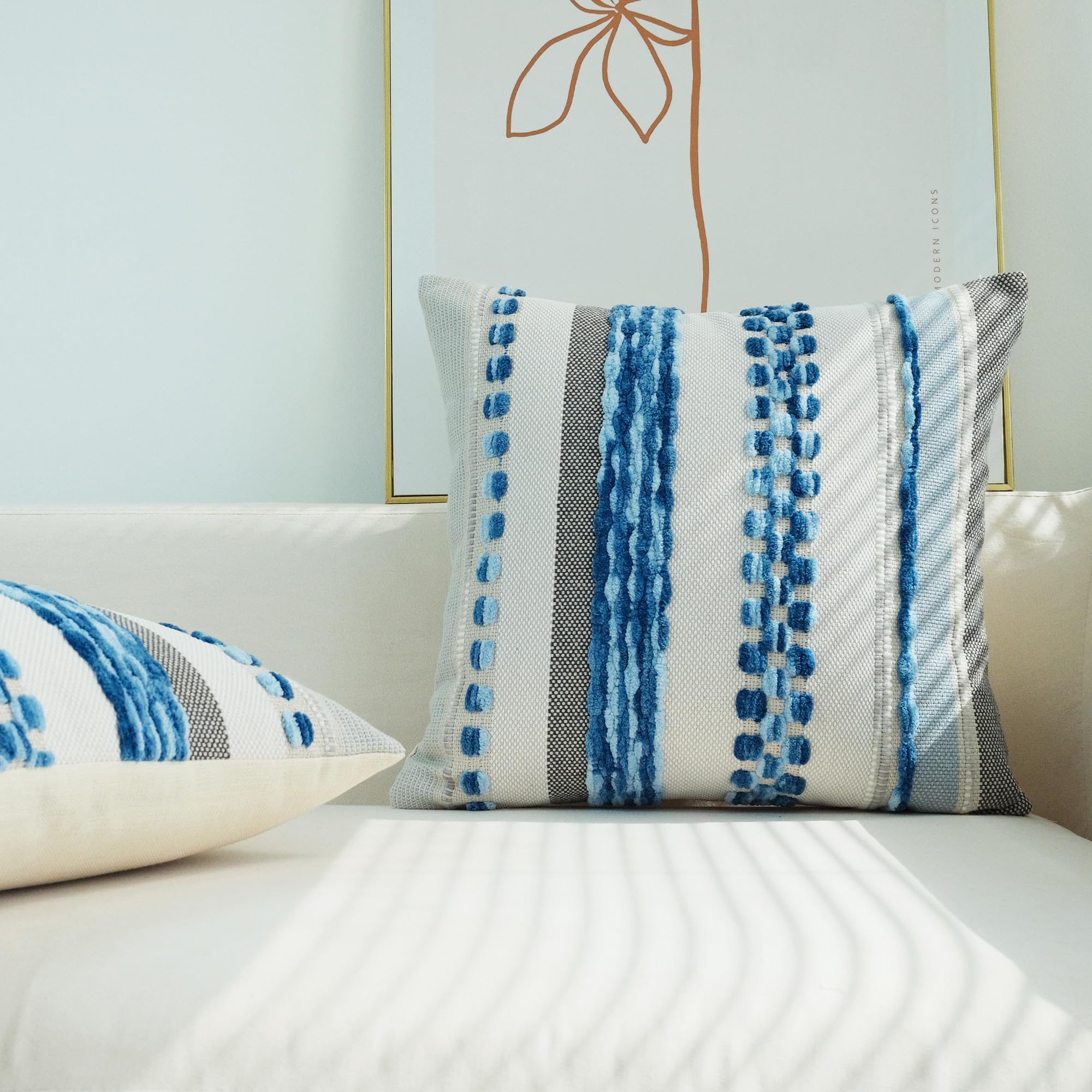 Paquete de 2 fundas de almohada bohemias a rayas, fundas de cojín decorativas para decoración del hogar, 18 x 18 pulgadas, color azul 6