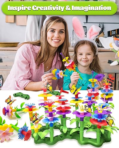 Miniatura 2 de Gojmzo 150 juguetes de construcción de jardín de flores para regalos de cumpleaños de niñas de 2, 3, 4, 5 años, juguetes para niñas de 2 a 3,