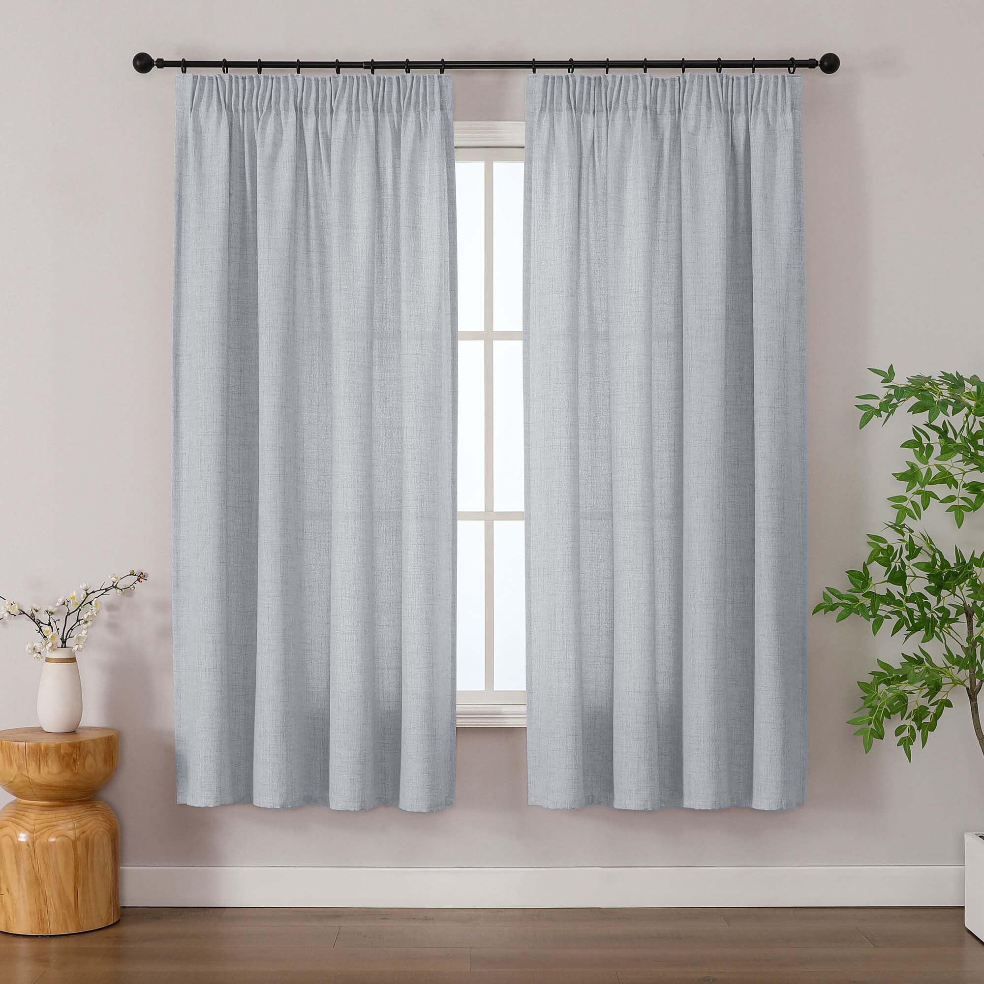 Simplebrand Grey Curtains 163 cm Long 2 Panels Set, Faux Linen Textured Semi Light Filtering Soft Airy Privacy Farmhouse Curtain Drapes for Living Room Bedroom, Grey, 140 Wx163 L CM