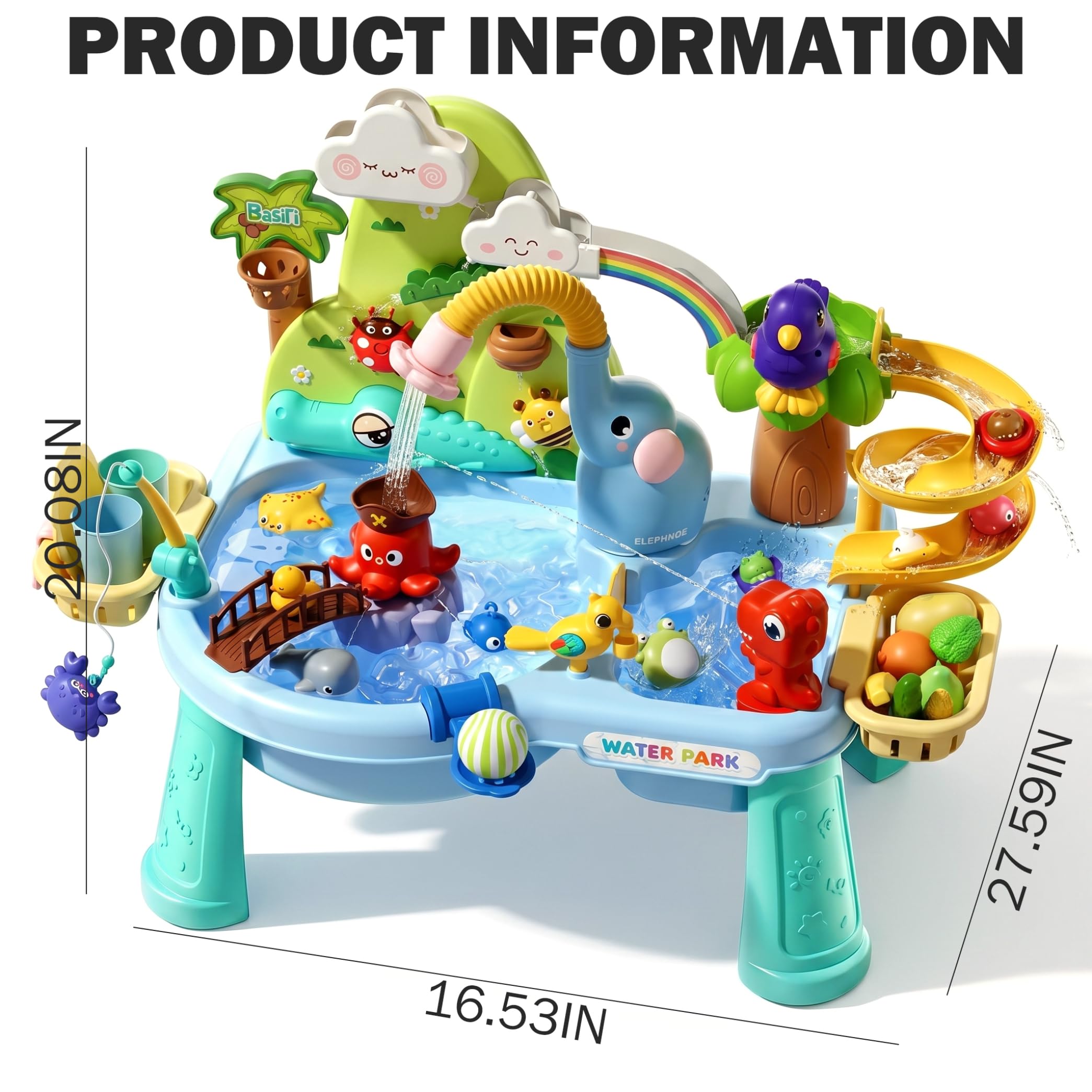 Tavoli sensoriali combinati con sabbia e acqua, Tavolo acquatico multigioco per bambini piccoli, Tavolo sensoriale a ricircolo elettrico con spruzzatore a forma di elefante, Blu, Ornaments de jardin