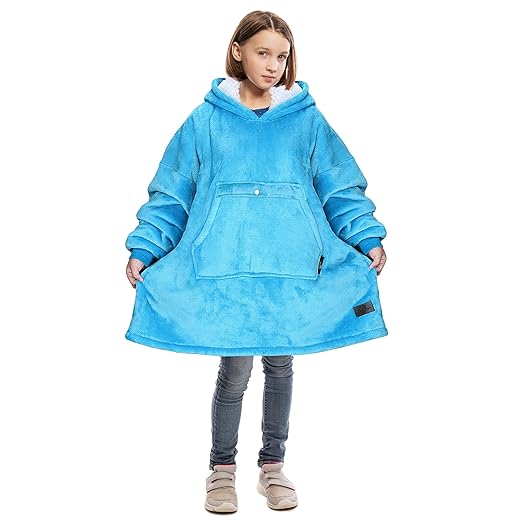 Catalonia Blanket Hoodie for Kids, Oversized Wearable Sherpa Sweatshirt Pullover for 7-16 yr Teens Youth, Kids Gift Idea