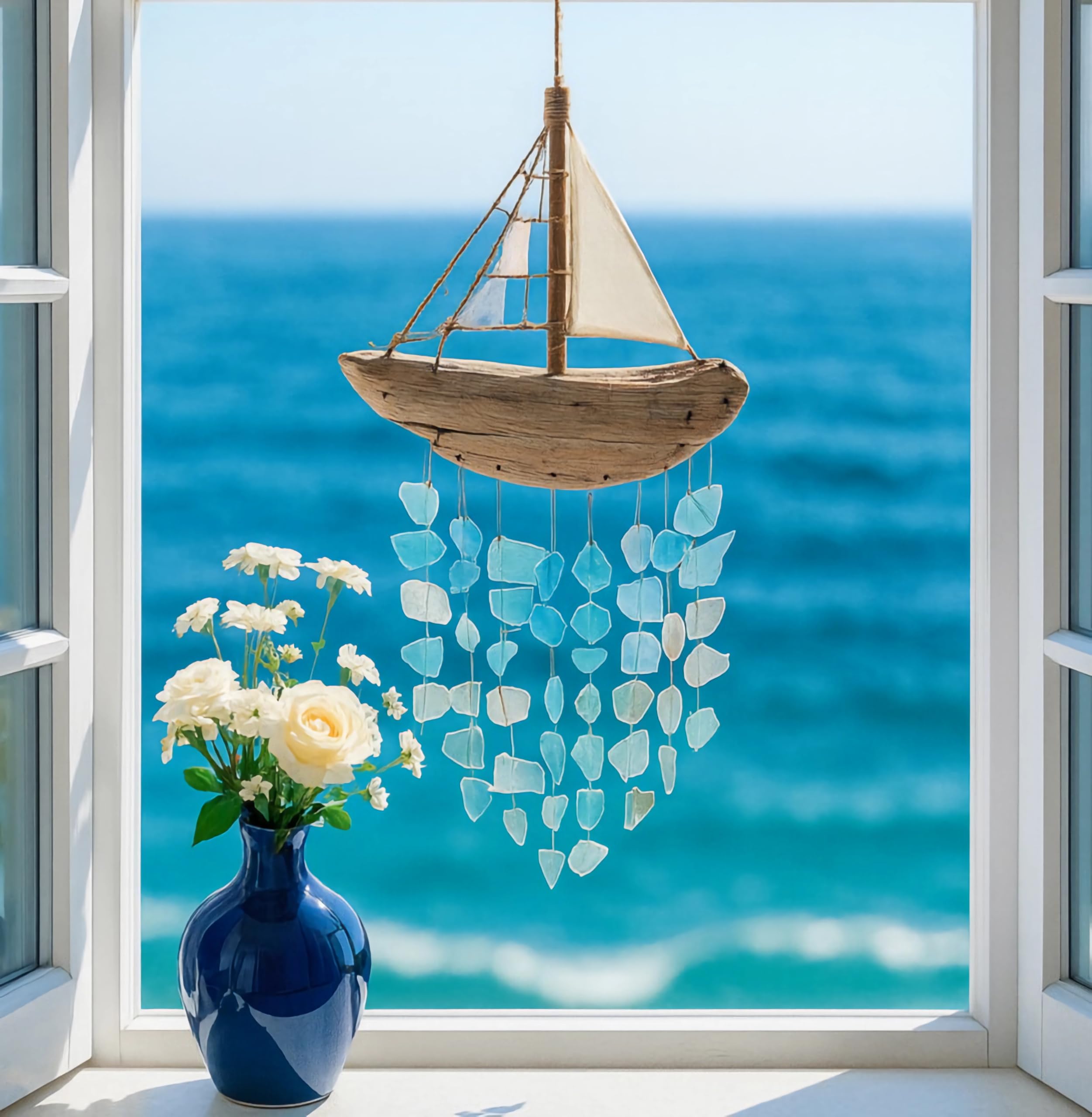 Pommerntraum ® | Windspiel maritim Gartendekoration Glockenspiel Klangspiel Mobile Segelschiff nautisch (Segelboot)