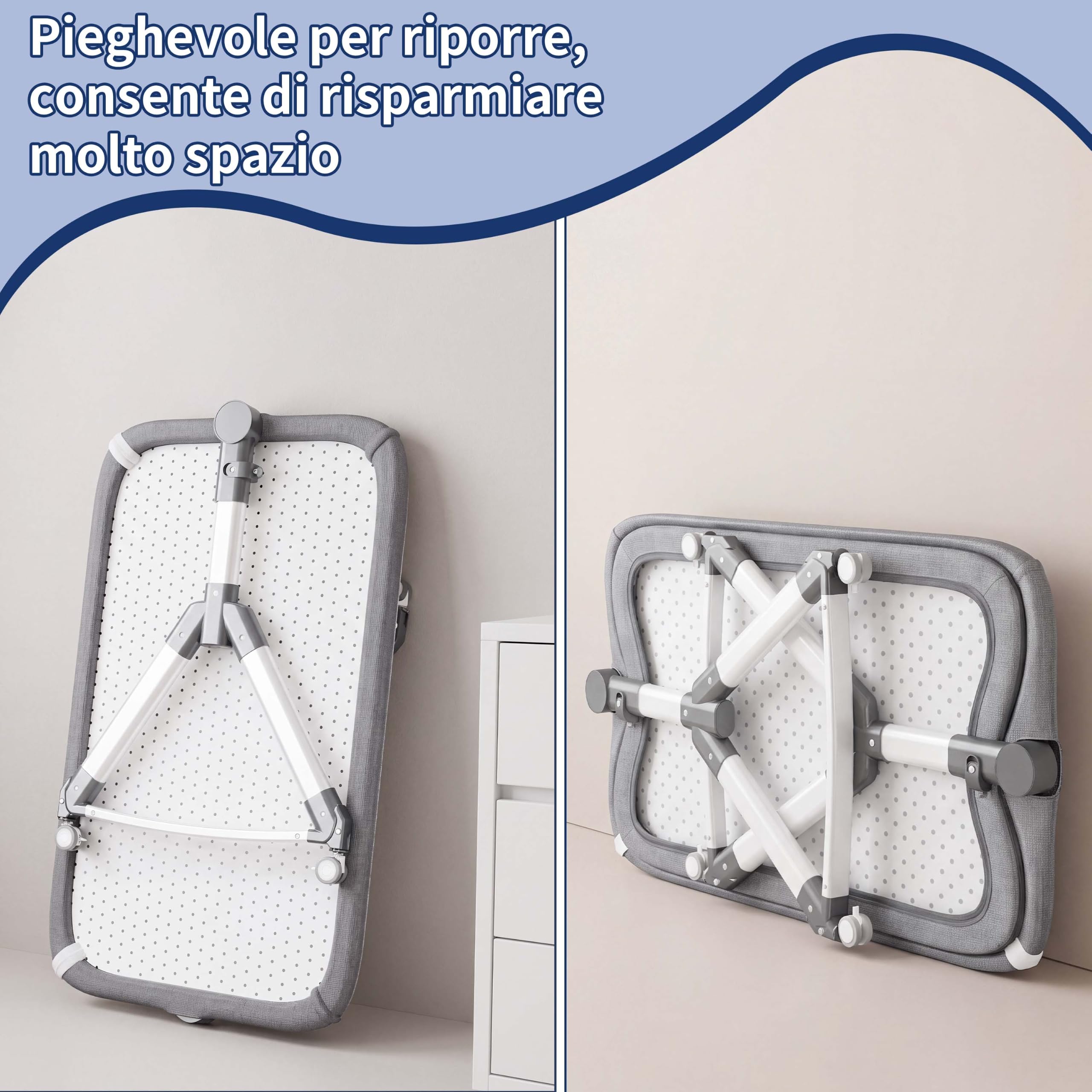 5-in-1 neonato culla neonato, Culla Co-Sleeping, Ruote con Blocco e Dondolo, Parete aperta rete traspirata， Zanzariera, Materasso e Borsa inclusi (Grigio G1)
