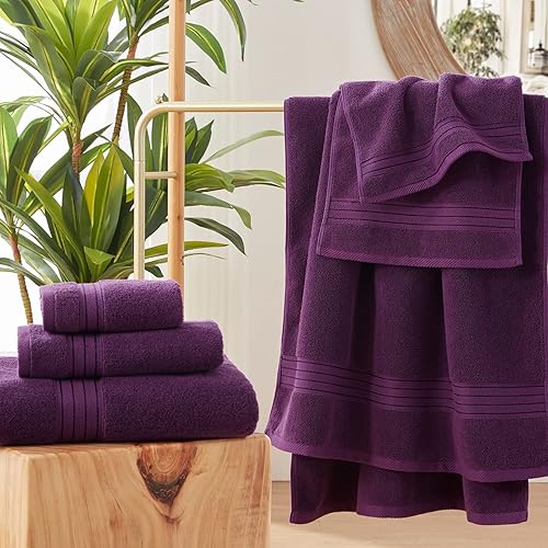 Miniatura 2 de COZYART - Juego de 6 toallas de baño de algodón turco, color morado, suaves, absorbentes, duraderas, 19.17 ozyd, incluye 2 toallas de baño grandes,