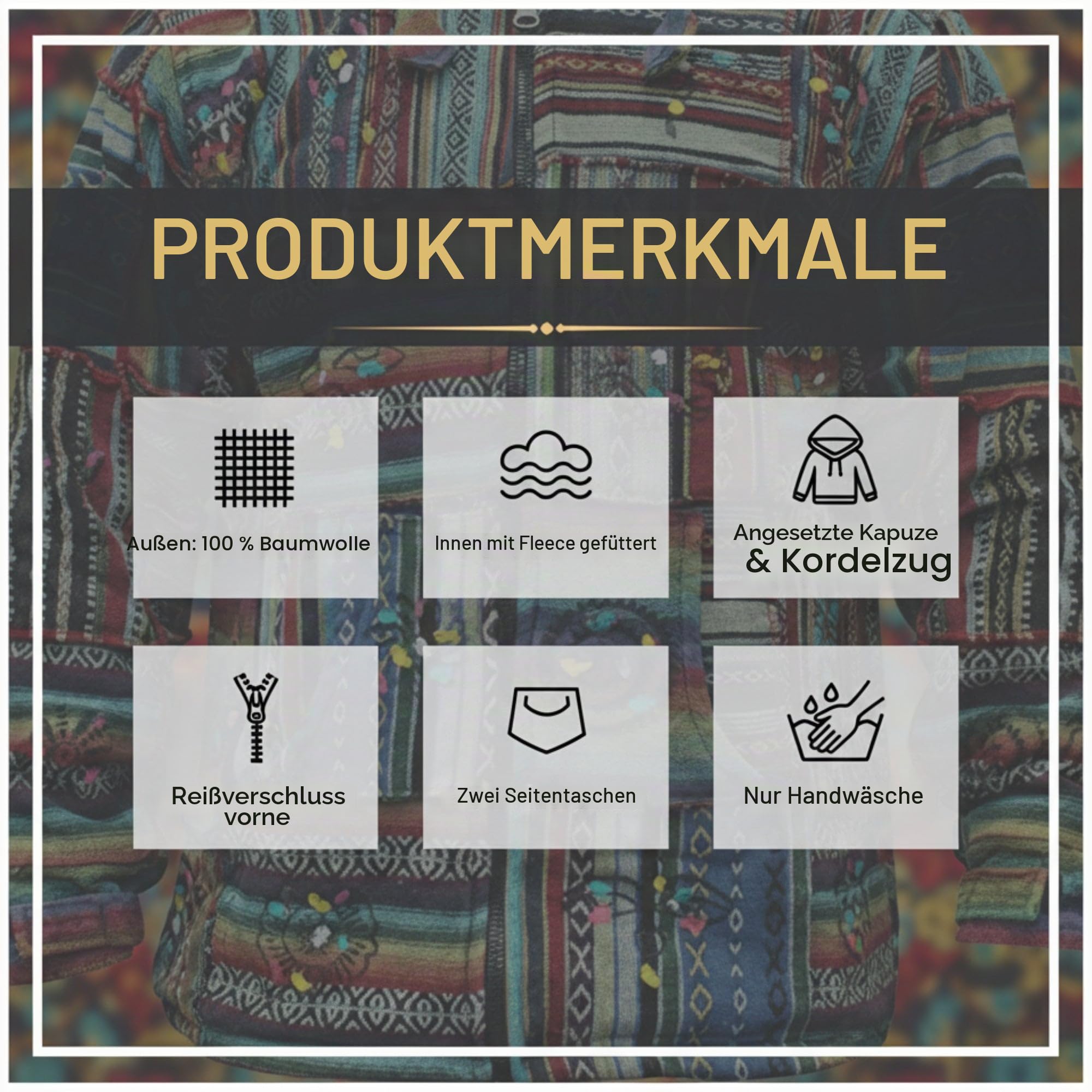 SHOPOHOLIC FASHION Herren Outstiched Hippie Kapuzenjacke