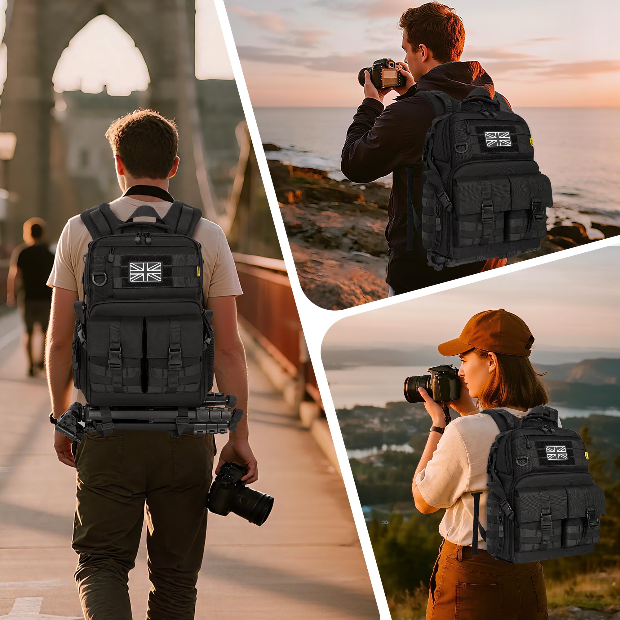 Mochila para cámara con compartimento para laptop de 15.6 pulgadas, bolsa impermeable para cámara, bolsa de fotografía DSLR/SLR duradera compatible con drones Canon, Nikon, DJI, inserto acolchado