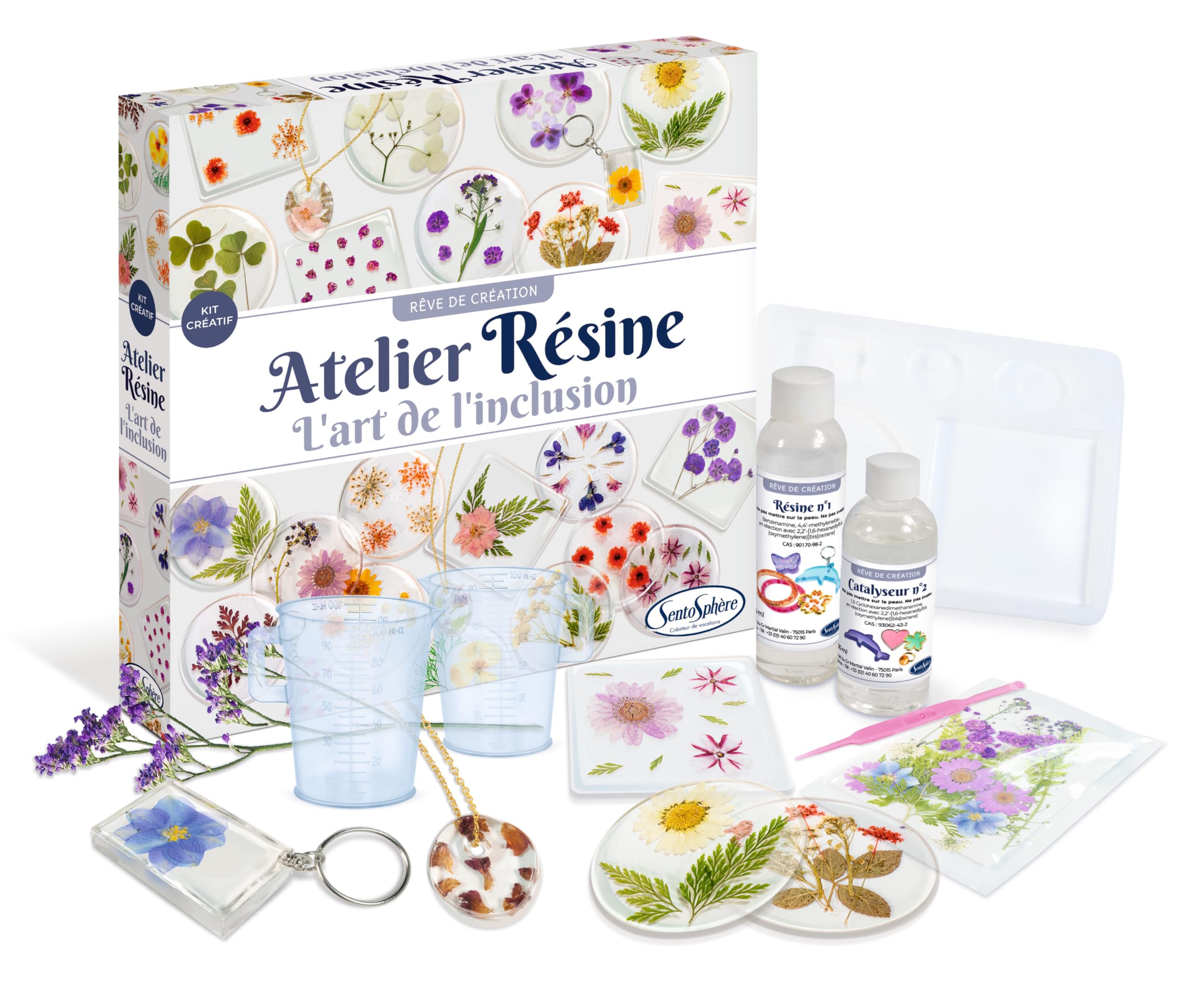 SentoSphère – Atelier De Résine Créative – Coffret Inclusions Fleurs, Coquillages, Papillons – Dès 10 Ans – Fabriqué En France