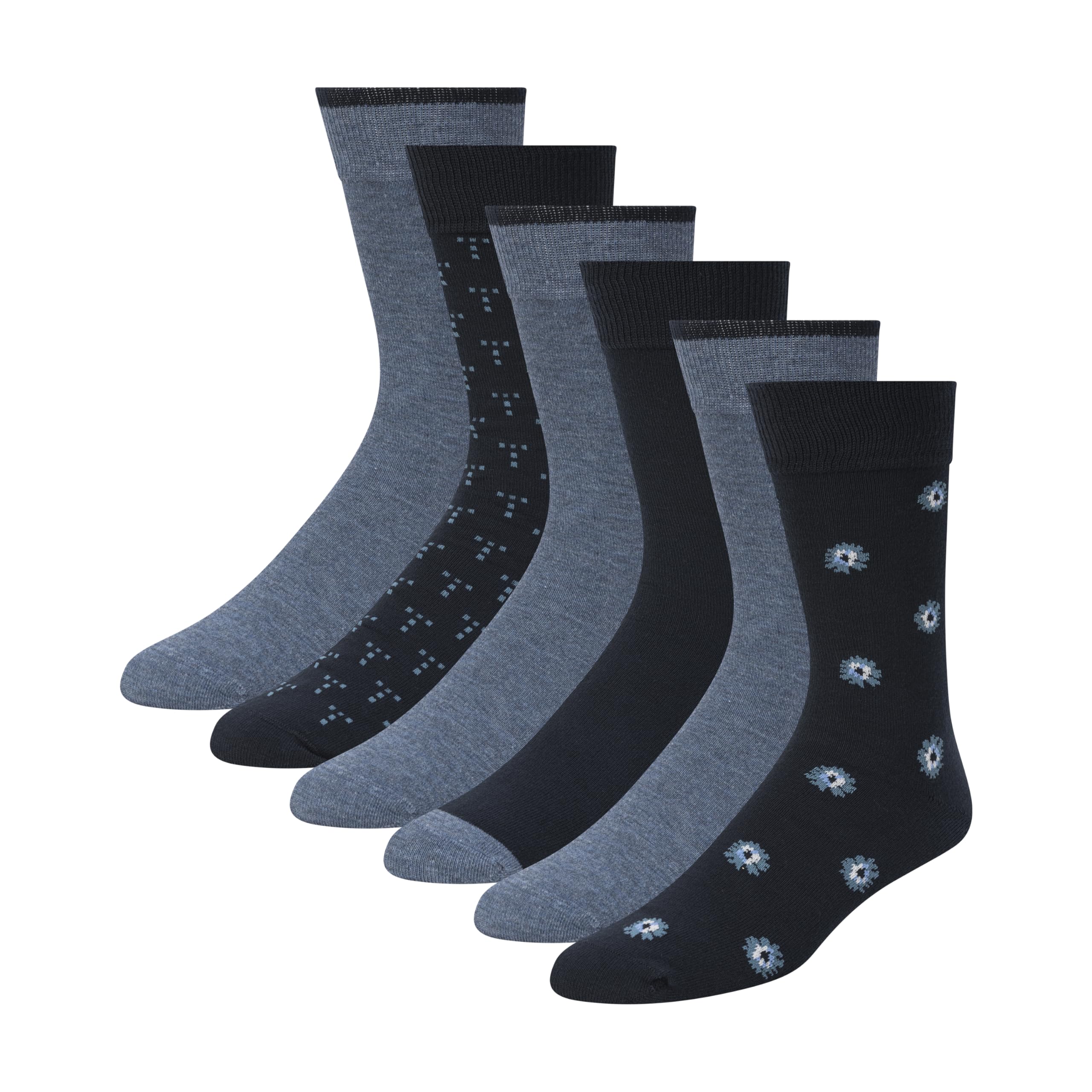 Ted Baker Men's 6 Pack Solid Crew Dress Socks, Blue, OS, Navy/Denim Heather/Floral, One Size