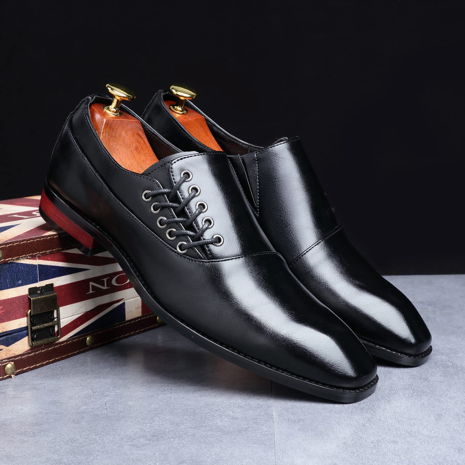 ANUFER Masculino Guapo Diseño único Cuero de Fibra Ultrafina Cordones Lateral Zapatos Formales