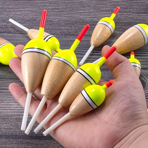 Miniatura 7 de Alwonder Paquete de 4 Bobbers para Pesca, Flotadores Deslizantes de Cuerpo de Madera de Balsa Flotante, Bobber Deslizante Ovalado de Alta