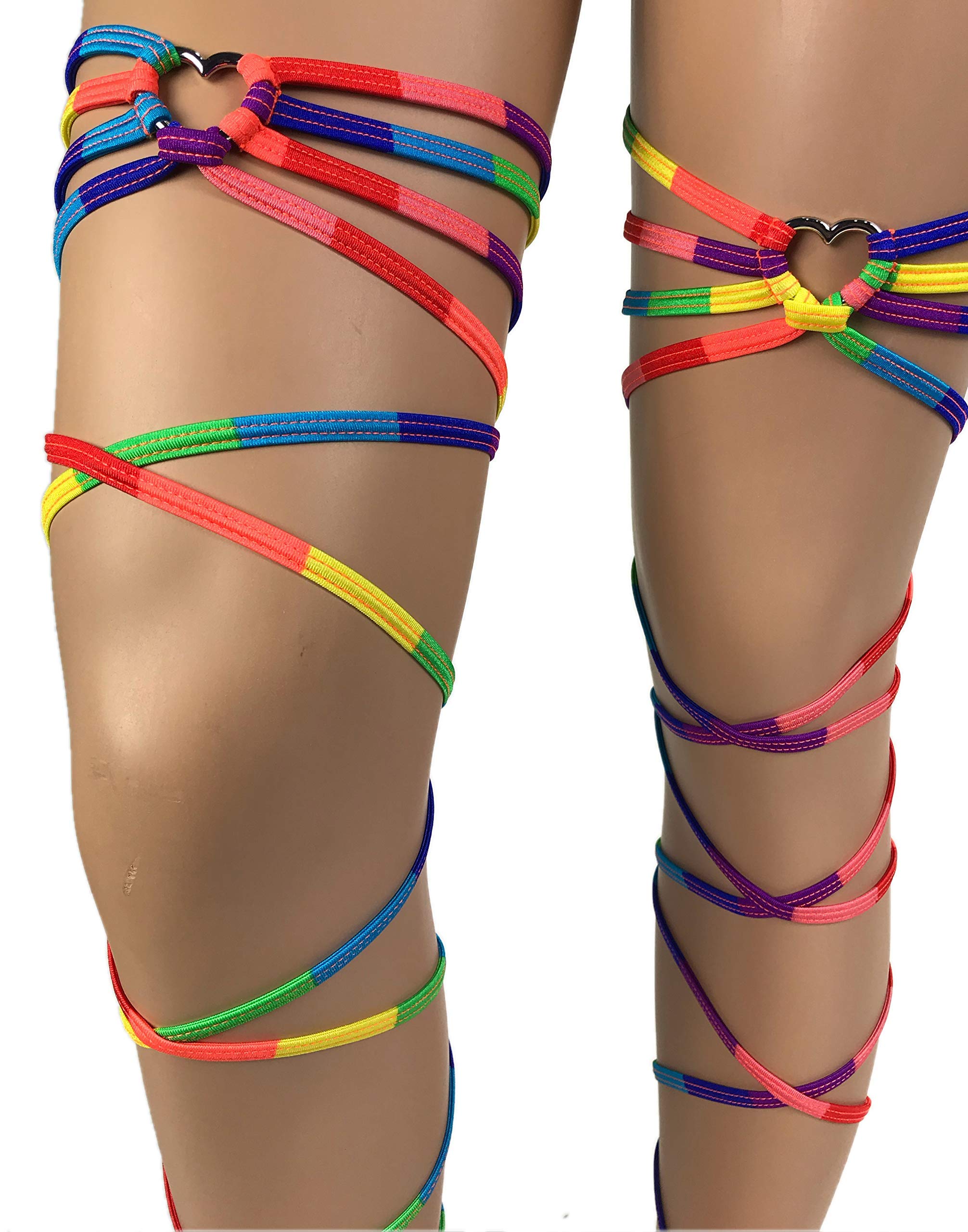 Leg Wraps Rainbow with Heart Ring Garters Thing Wraps Gay Flag Pride Parade LGBTQ Rave Outfits Rave wear Exotic Dancewear Clubwear