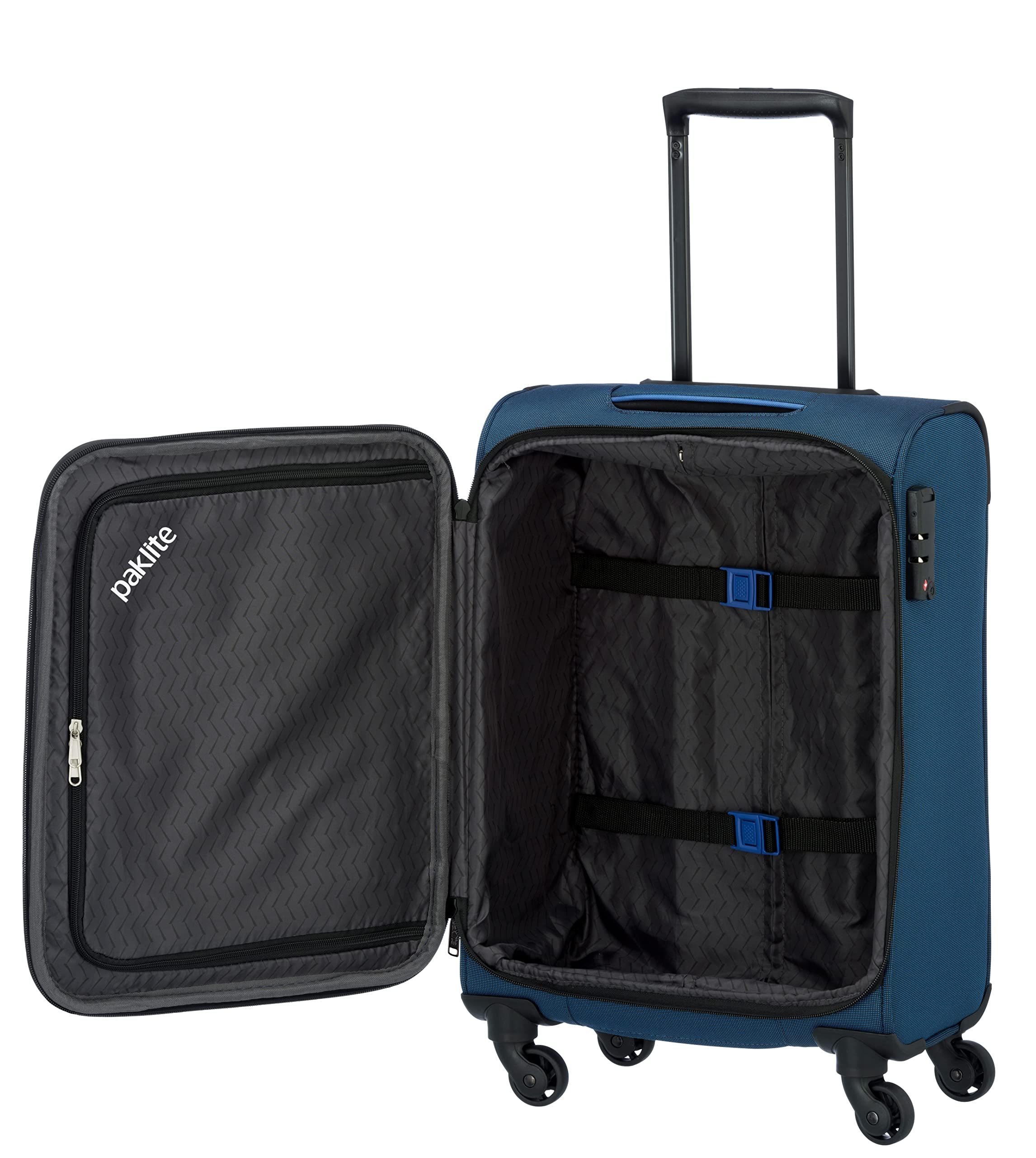 paklite trolley bagaglio a mano 55x40x20 morbido 4 ruote, leggero, DERBY, trolley a ruote con chiusura TSA + funzione clip-on, 55 cm, 41 litri