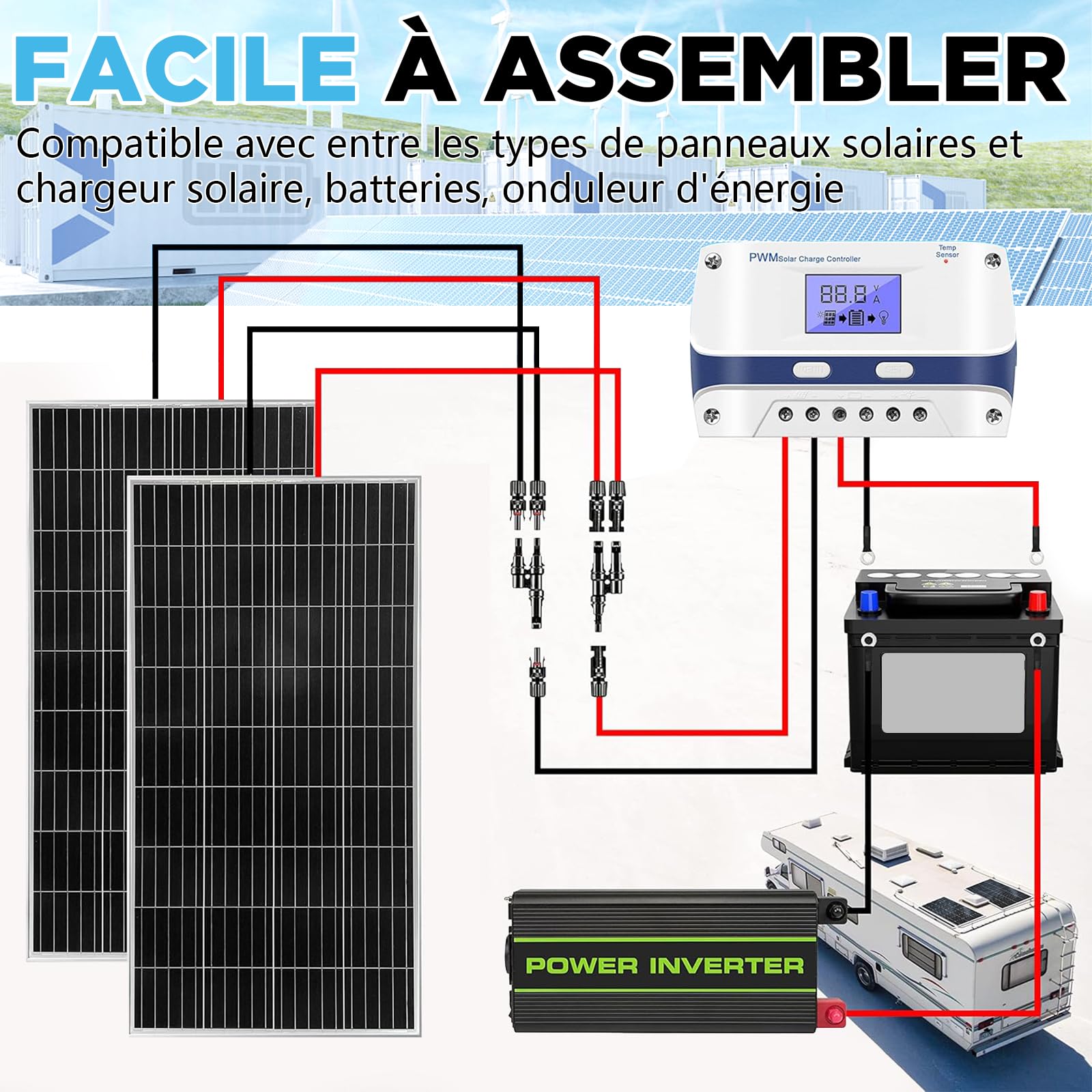 Oududianzi Cable Solaire 4mm2 15m, Rallonge Cable Panneau Solaire 10/15/20/30/50m, Câble Photovoltaïque 4mm2 pour Panneaux Solaires, onduleur et régulateur de charge (2x15m 4mm²)
