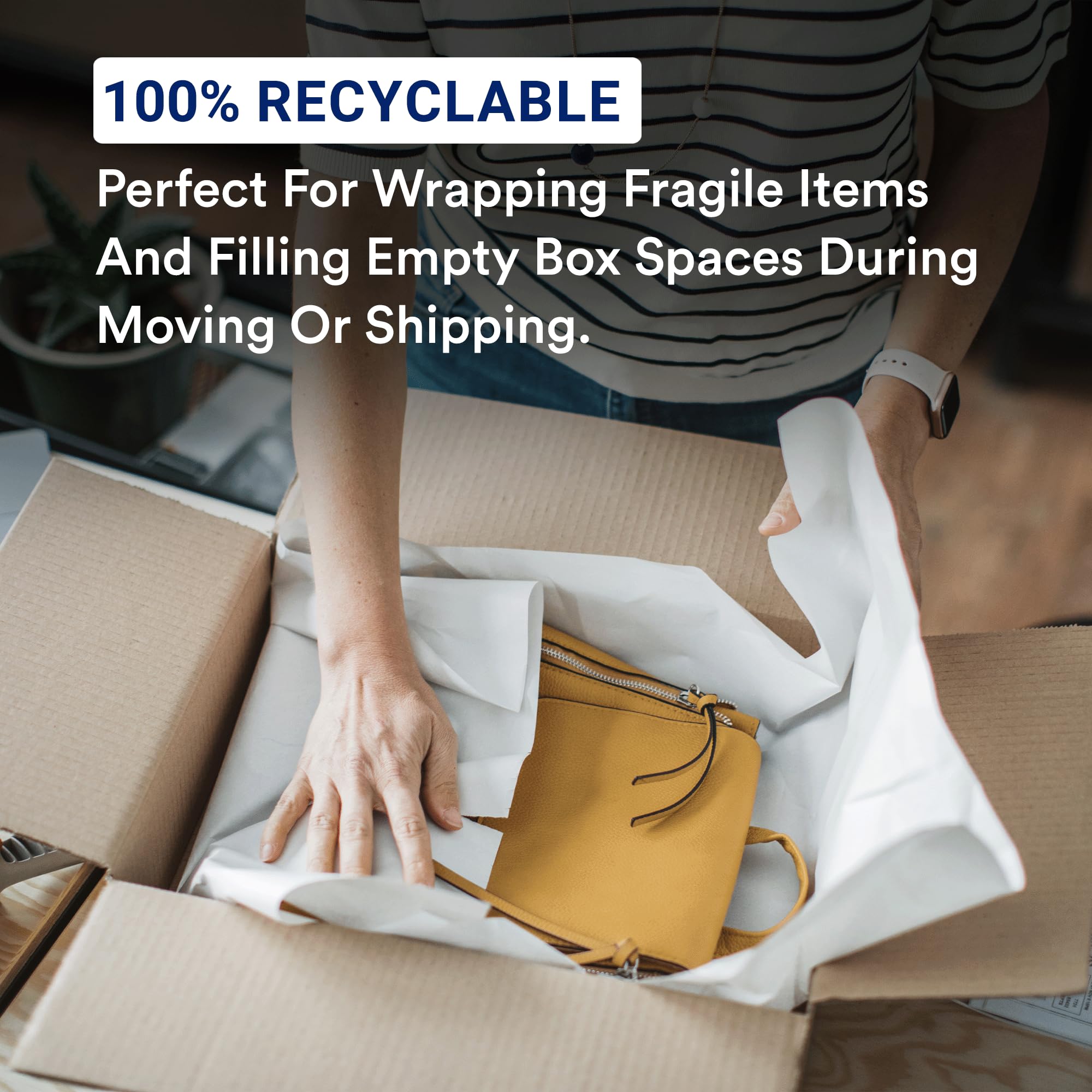 BOX USA Hojas de papel de embalaje de periódico, 20 pulgadas de largo x 15 pulgadas de ancho, 100% reciclado, caja de 2400, blanco, ideal para moverse, almacenamiento y embalaje