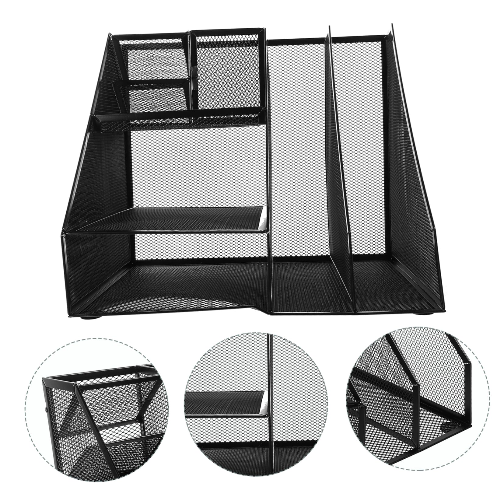 Alipis Schwarzer Metall Schreibtisch Organizer mit 2 Fächern 3 Ebenen und Links Integriertem Stiftehalter für Büro Funktionaler Dokumentenhalter aus Eisen