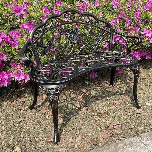 Miniatura 4 de Mandolin Banco de jardín para exteriores, para todas las sillas, banco de patio de aluminio fundido antioxidante, banco de sofá biplaza de rosa