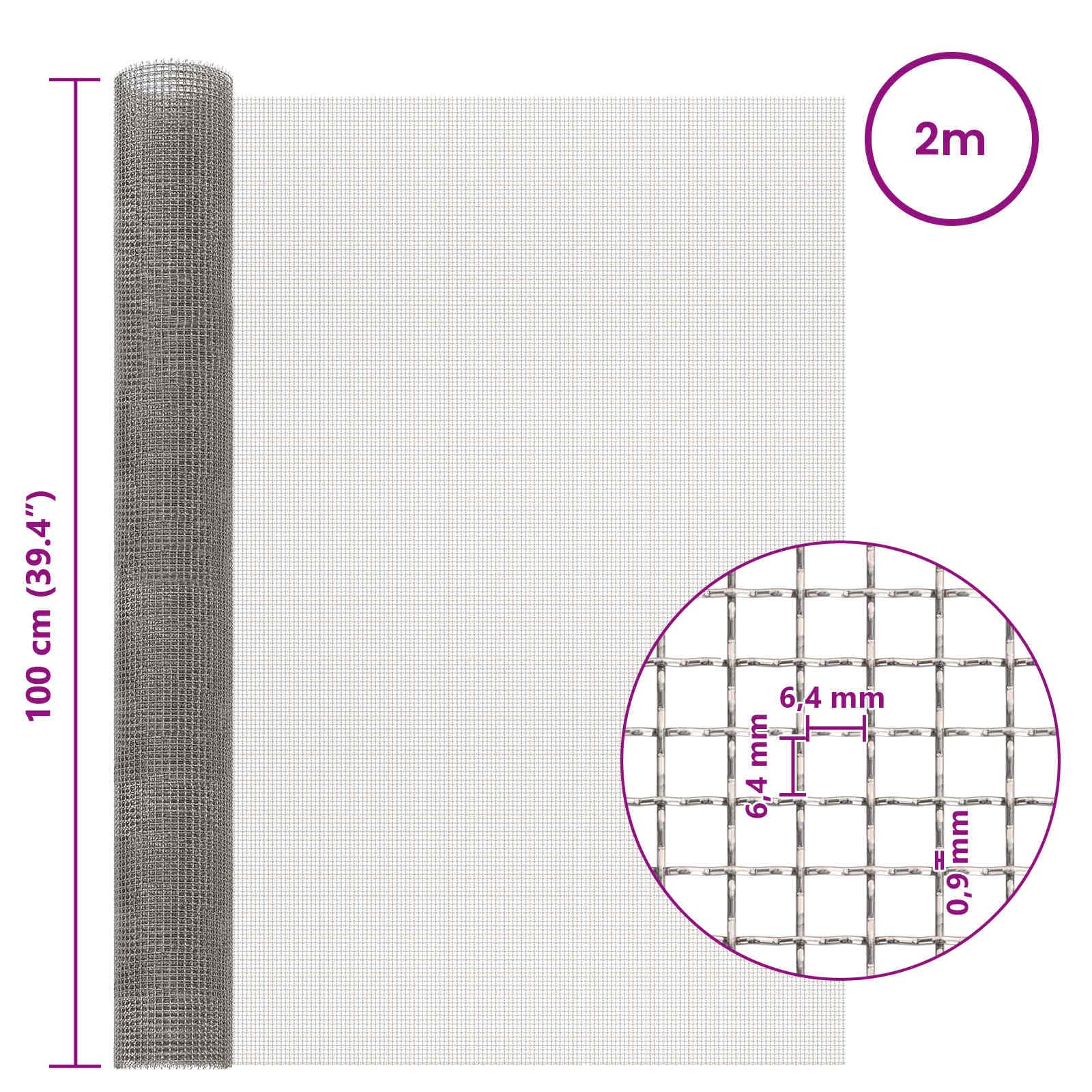 Maschendraht 100 x 200 cm 3 Mesh Edelstahl 201