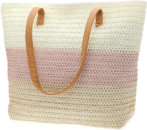 Bolsa grande de paja para mujer bolsa de playa tejida de ratán bolsas de hombro de rayas de colores de verano Bolsa de Playa Verde Blanco Borgoña, Bolsa grande de paja para mujer bolsa de playa tejida de ratán bolsas de hombro de rayas de colores de verano Bolsa de Playa Verde Blanco Borgoña,