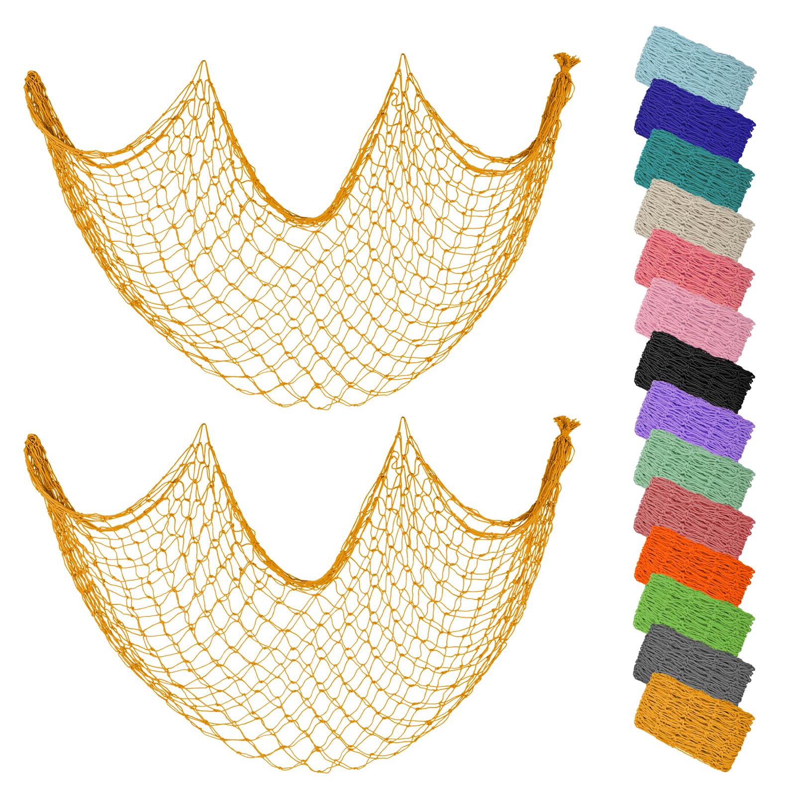 ZUEXT Golden Decorative Fishing Net 80x40 Inch, Photo Hanging Display Net, Fishing Net Picture Frames Holder Wall Decor, Artworks Photos Organizer, Nautical Ocean Themed Fish Net Party Decor