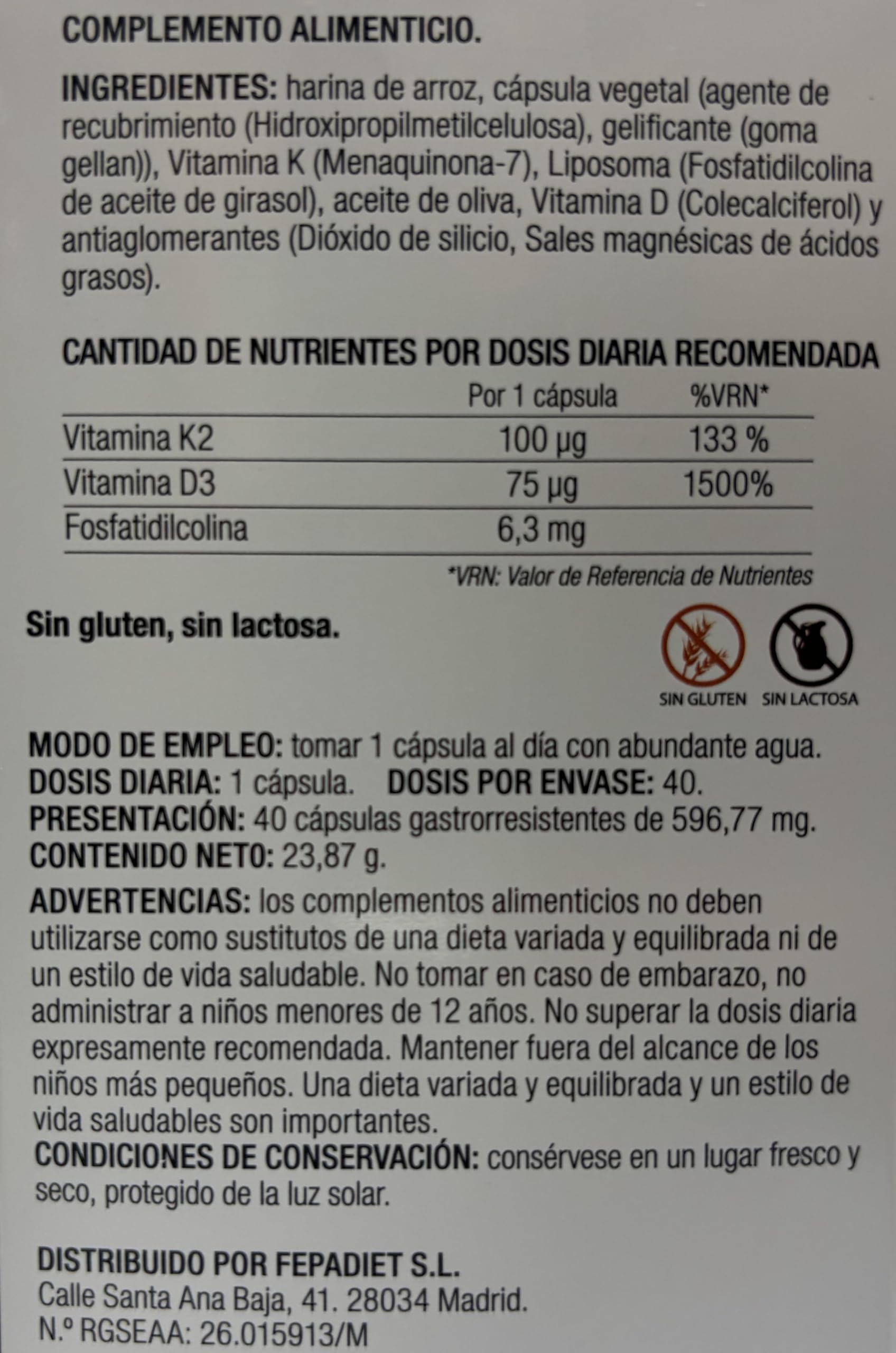 FEPA Vitamina D3 + K2 Liposomada – 40 Cápsulas Pack de 2 – Complemento Alimenticio para Huesos, Músculos y Sistema Inmunitario – Cápsulas de Alta Absorción – Fepadiet