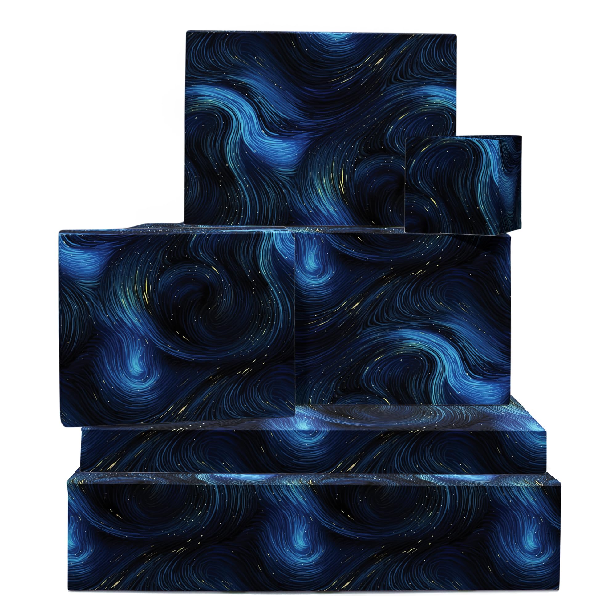 Blue And Black Wrapping Paper - 6 Sheets Of Birthday Gift Wrap With Tags - Stormy Sky And Waves - Gift Wrapping Paper For Men Women Kids - Comes With Stickers - By Central 23