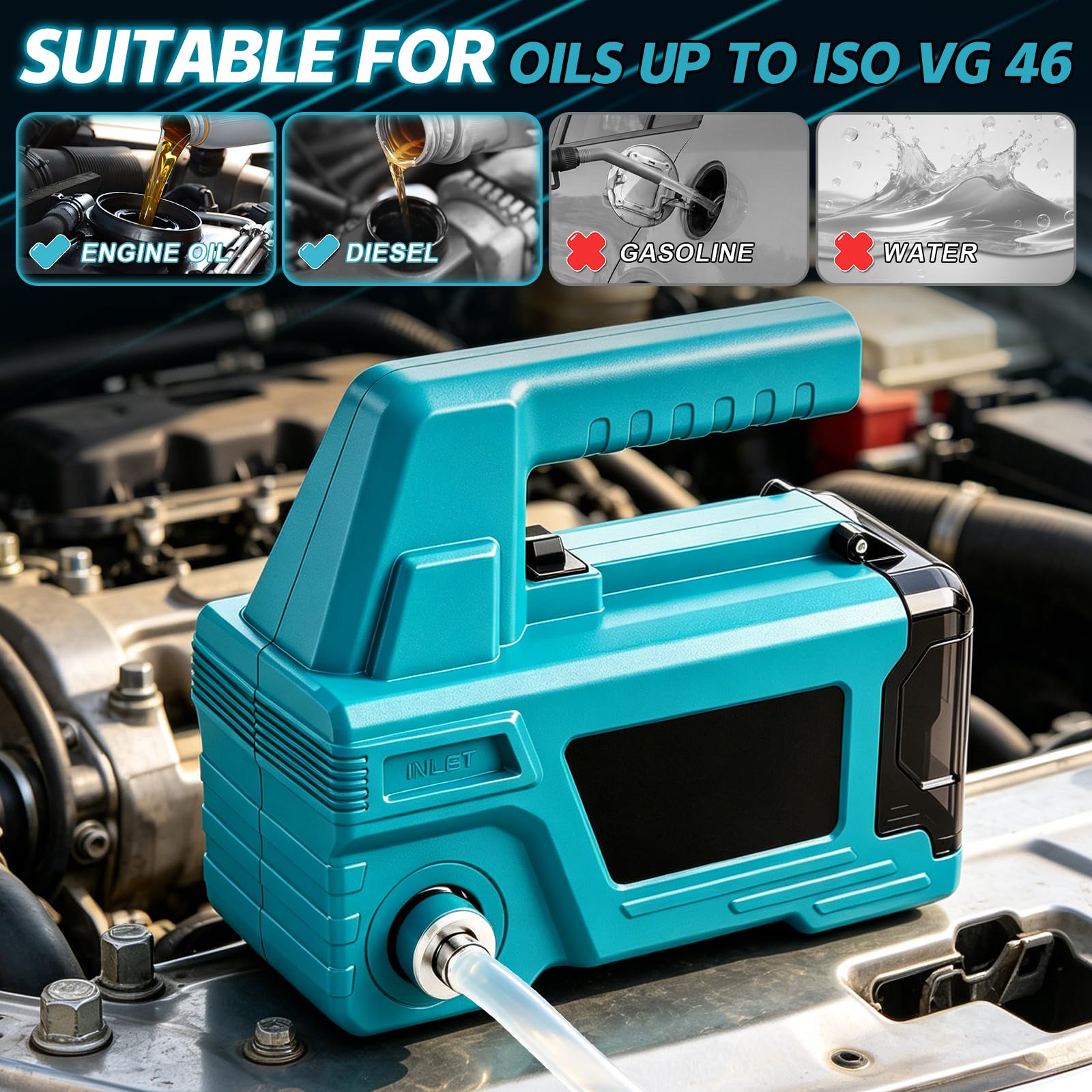 Pompa Travaso Olio Elettrica Compatibile con Makita 18V (Senza Batteria e Caricatore), 120W 300 GPH, Pompa Autoadescante Portatile per Olio Motore e Olio Cambio